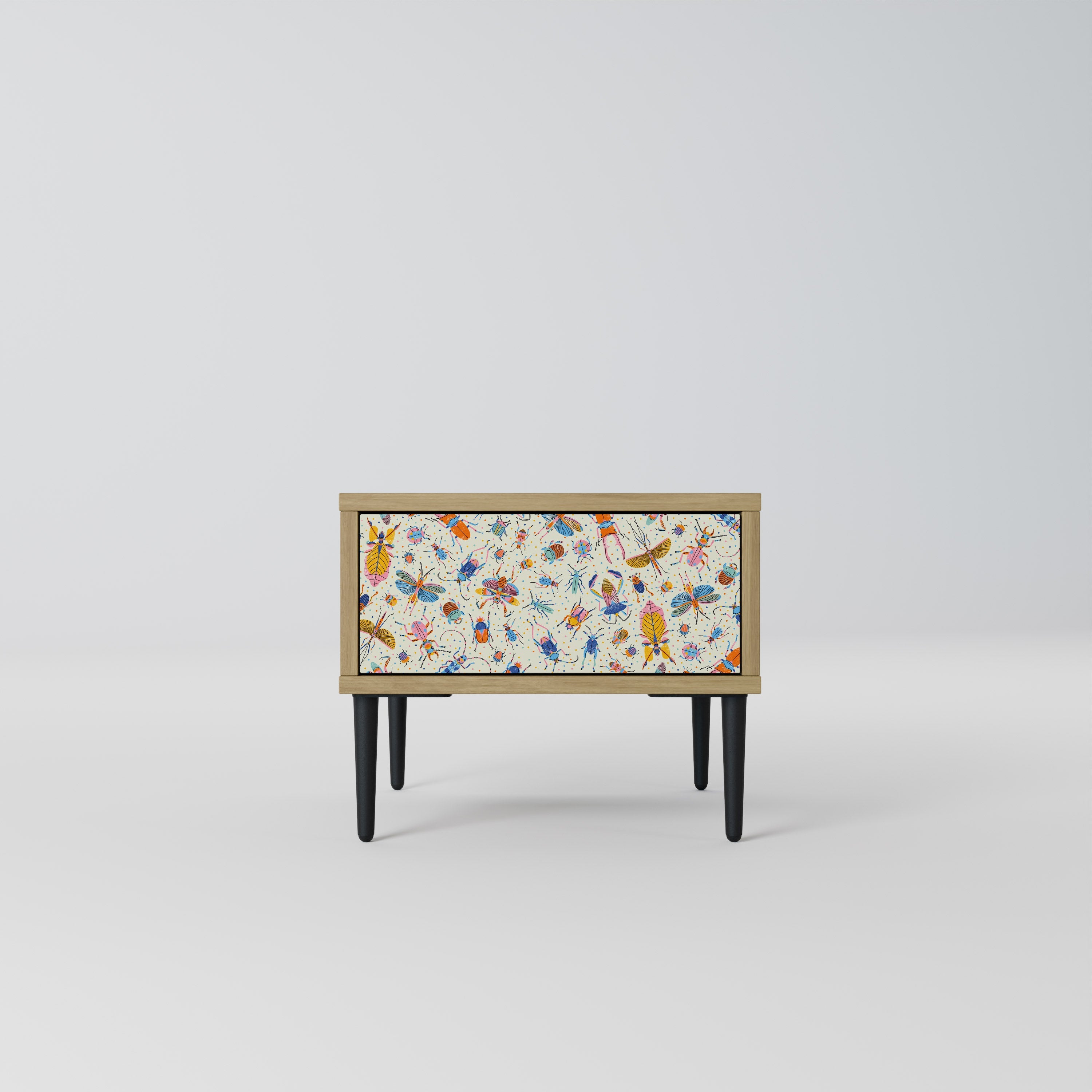 Table de chevet INSECTES COLORÉS effet chêne