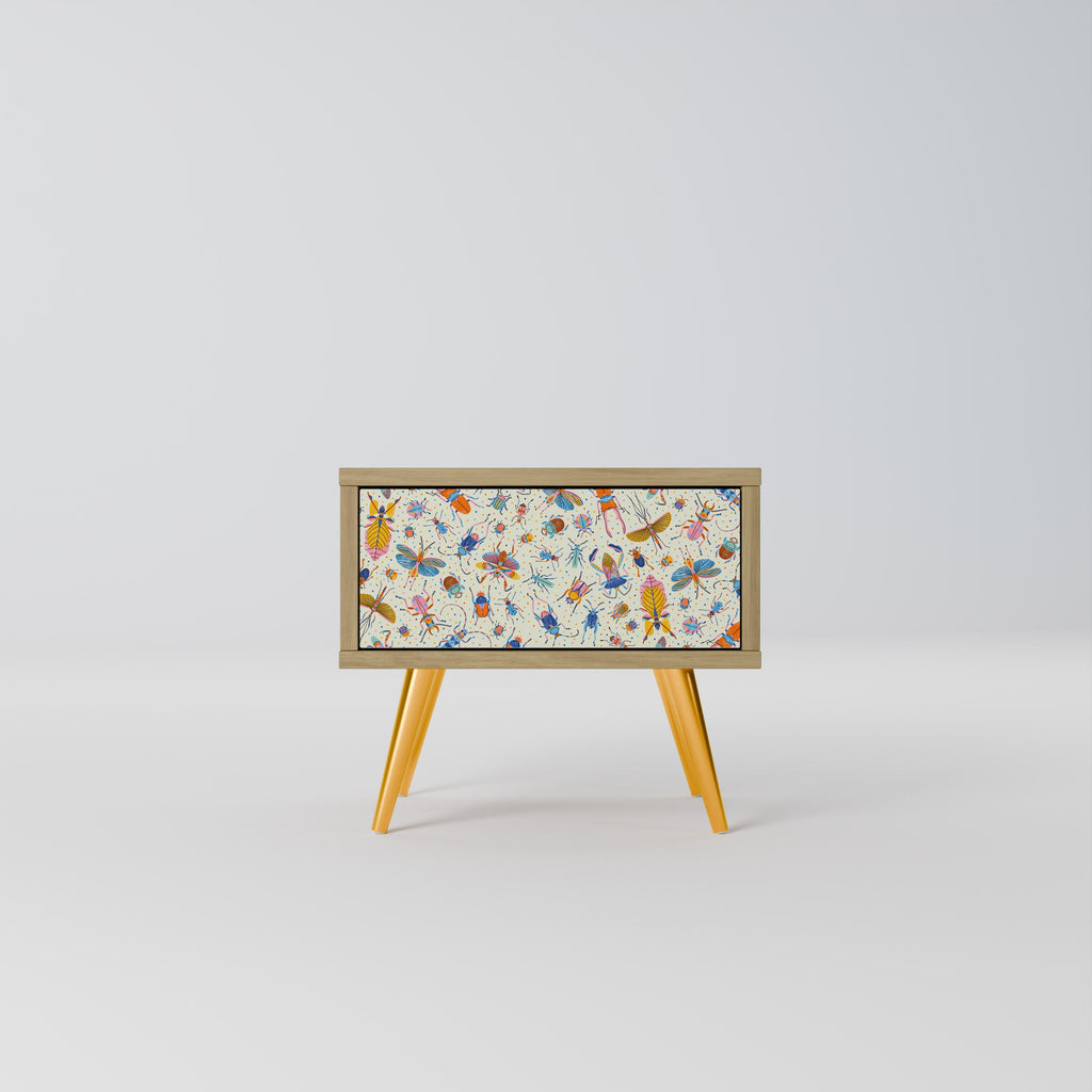 Table de chevet INSECTES COLORÉS effet chêne