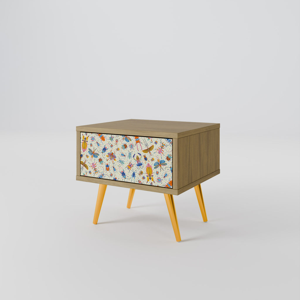 Table de chevet INSECTES COLORÉS effet chêne