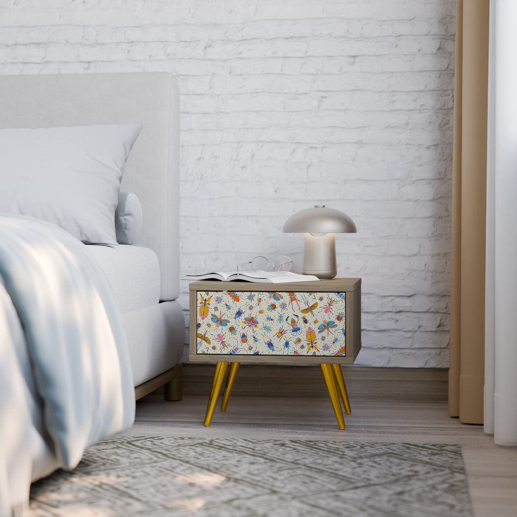 Table de chevet INSECTES COLORÉS effet chêne