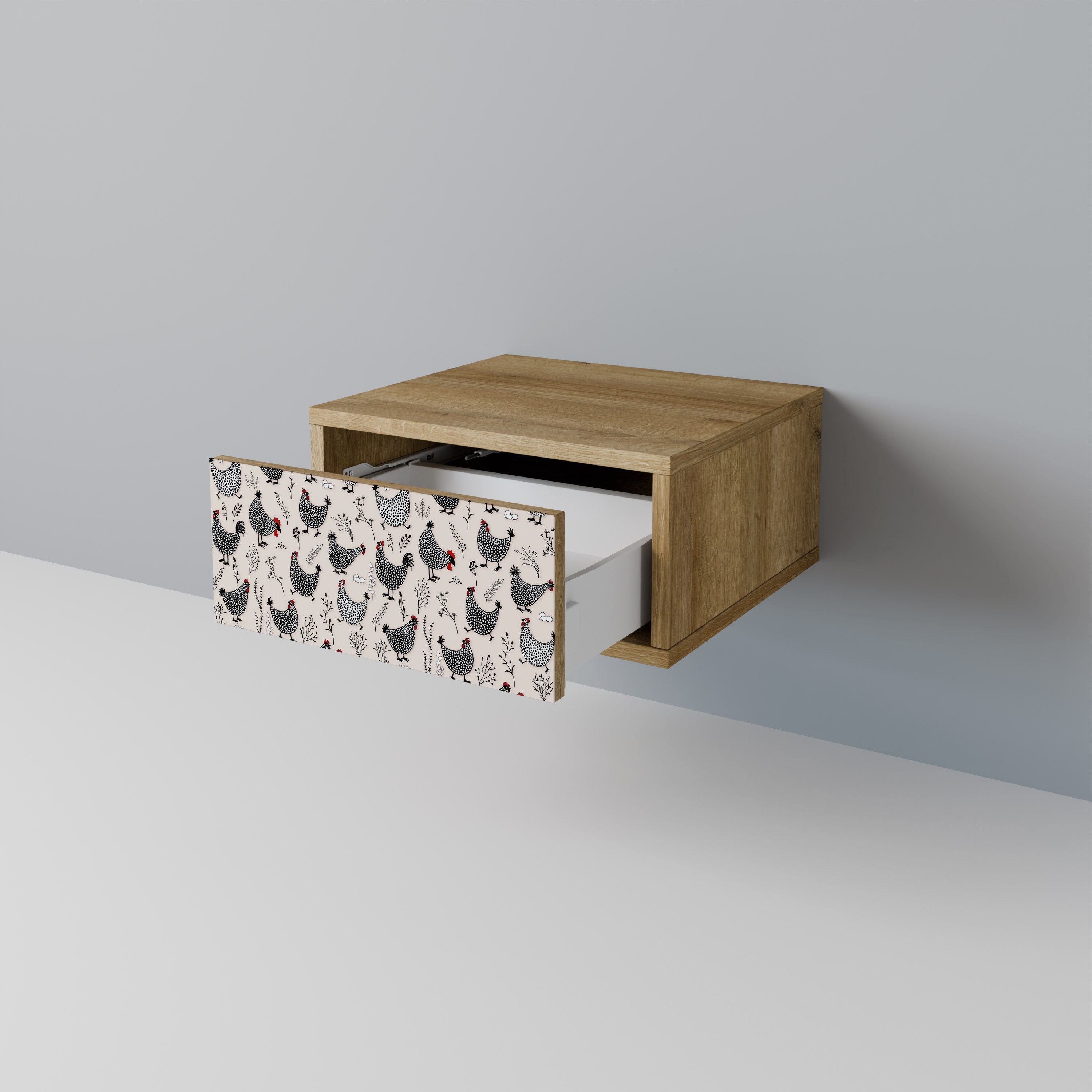 Table de chevet HAPPY HENS effet chêne