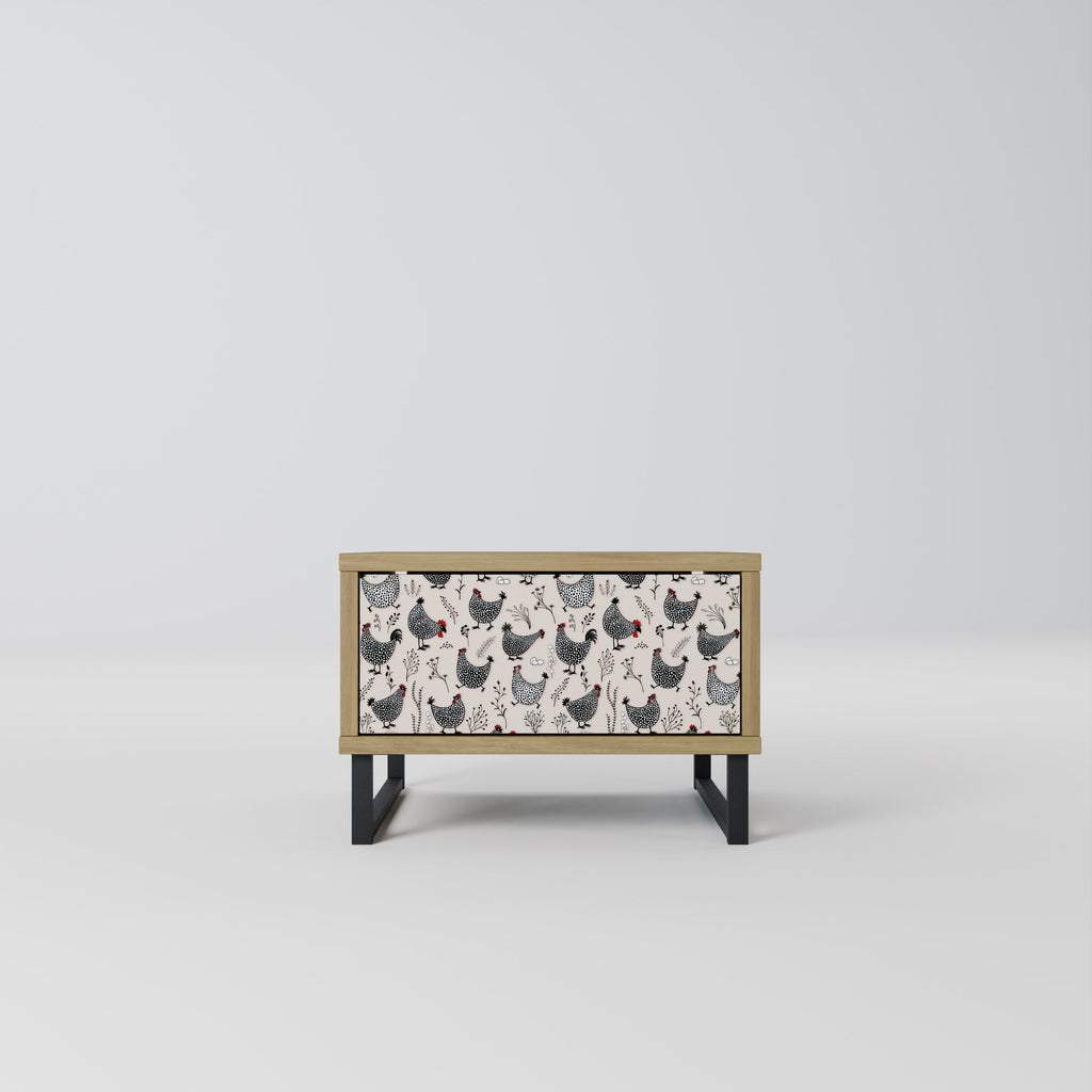 Table de chevet HAPPY HENS effet chêne