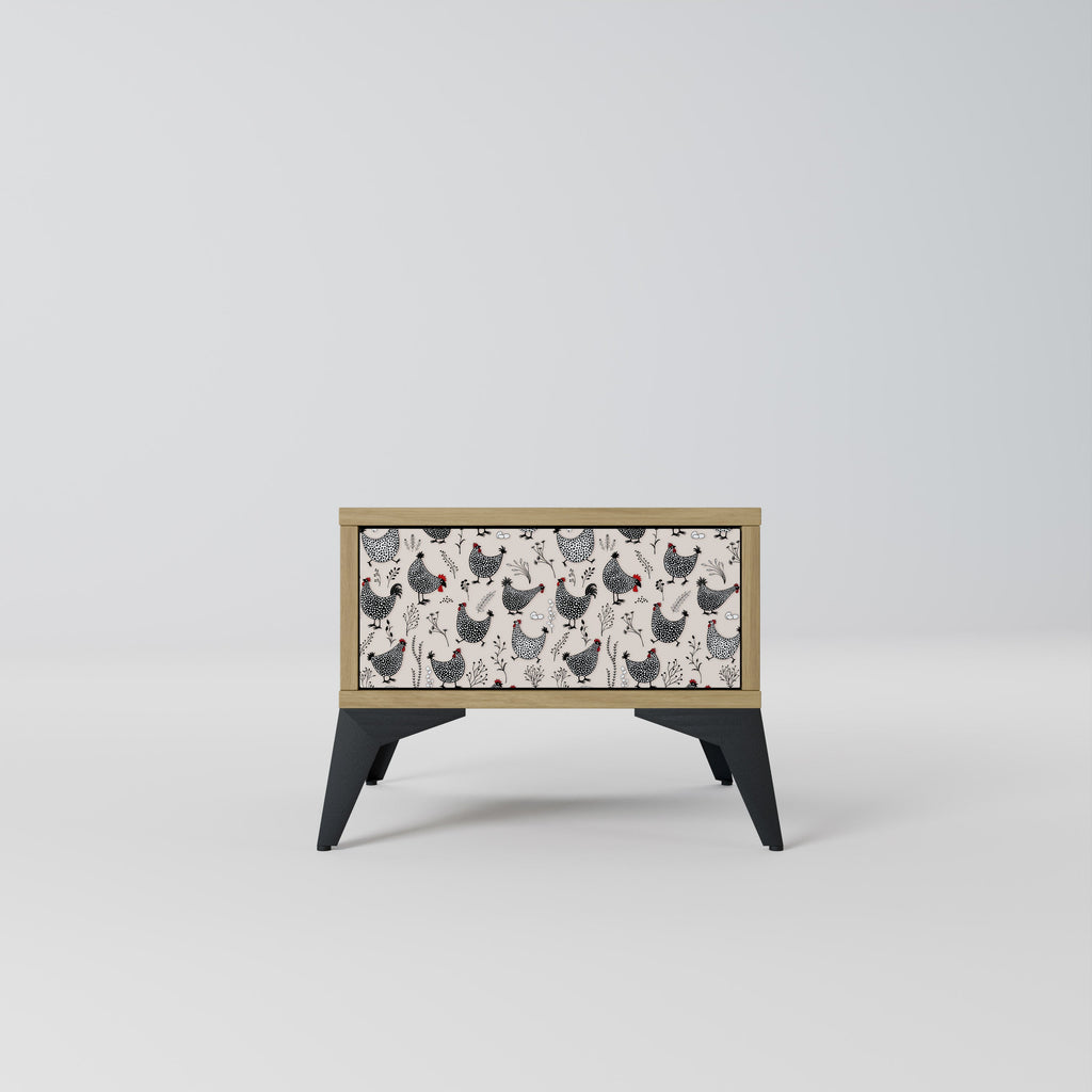 Table de chevet HAPPY HENS effet chêne