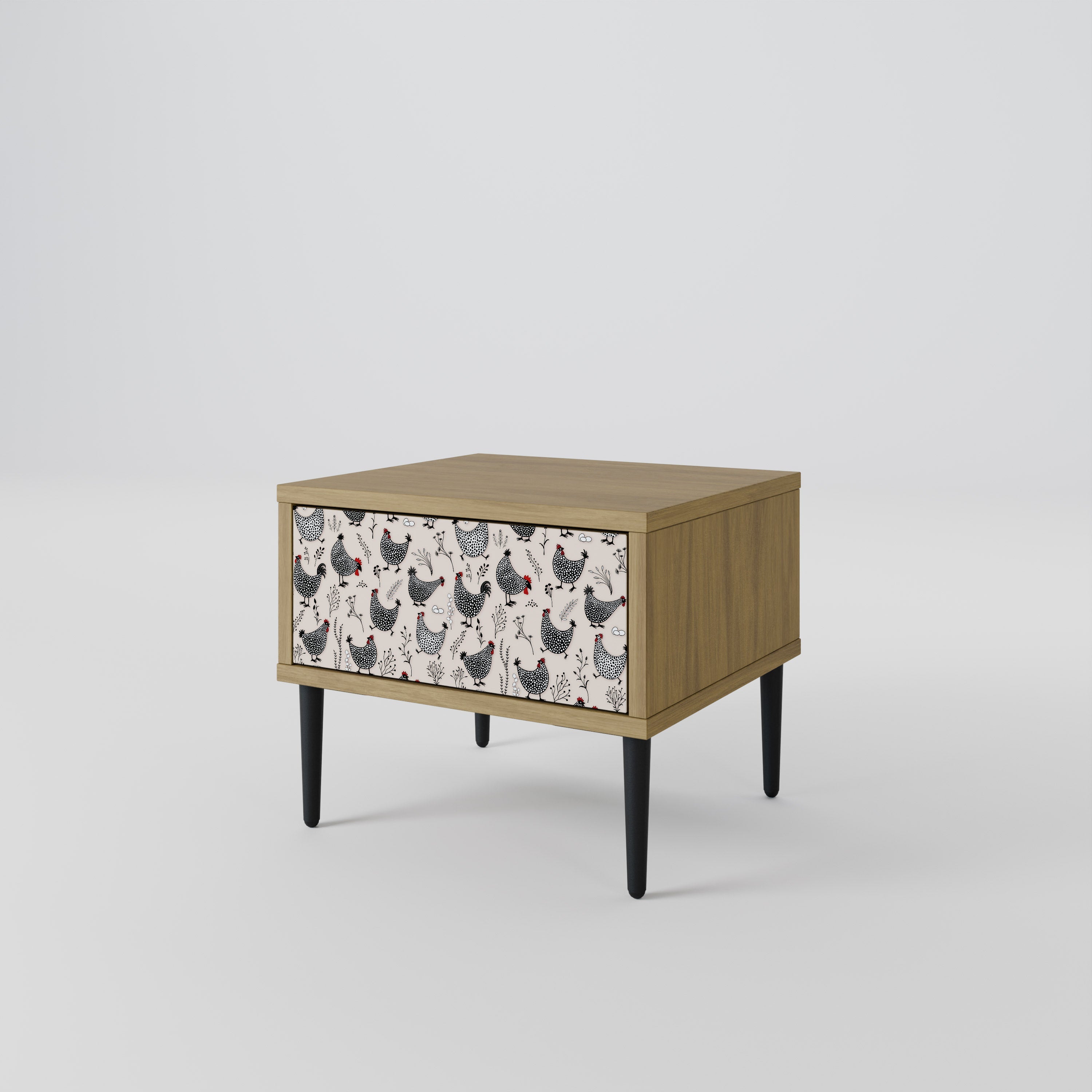 Table de chevet HAPPY HENS effet chêne