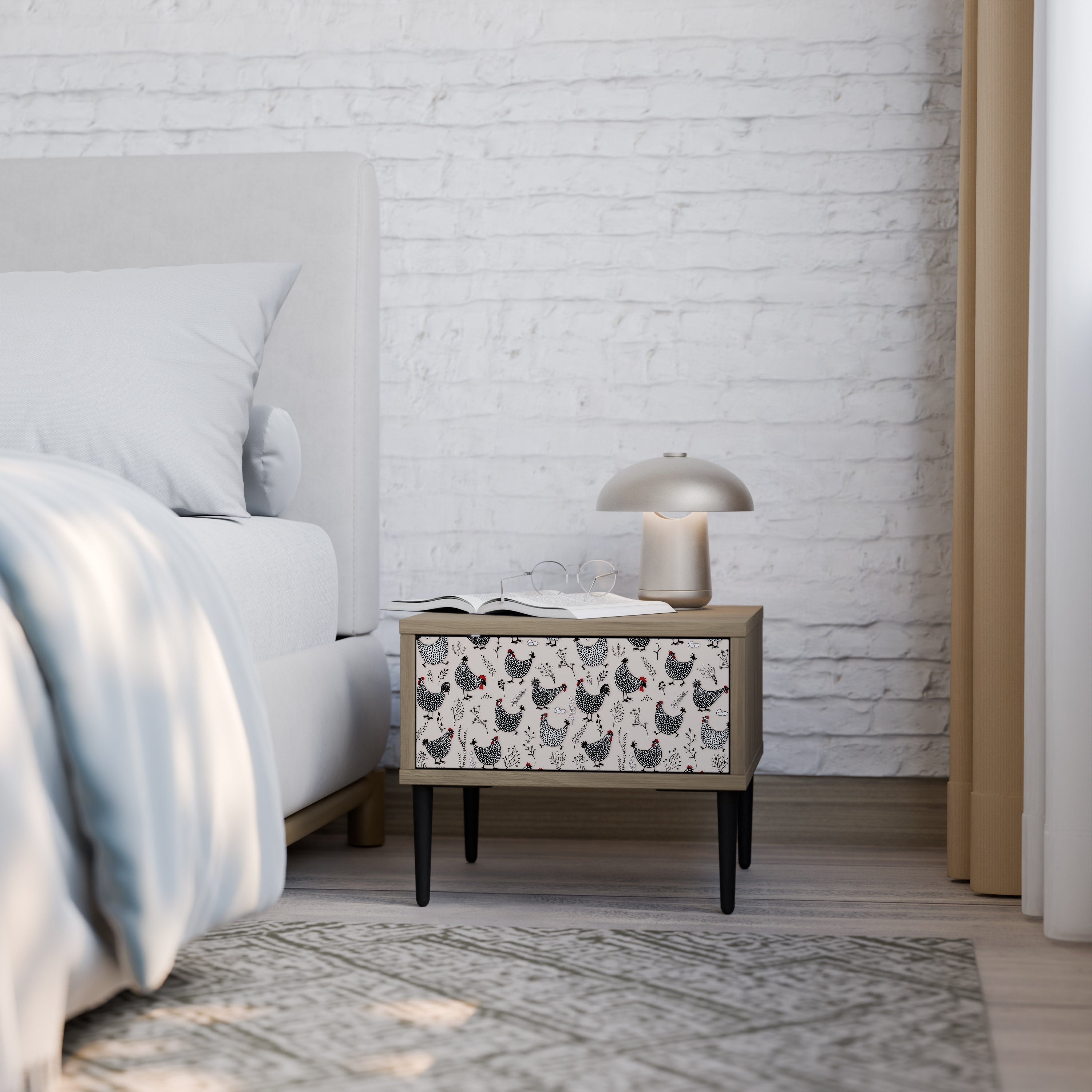 Table de chevet HAPPY HENS effet chêne
