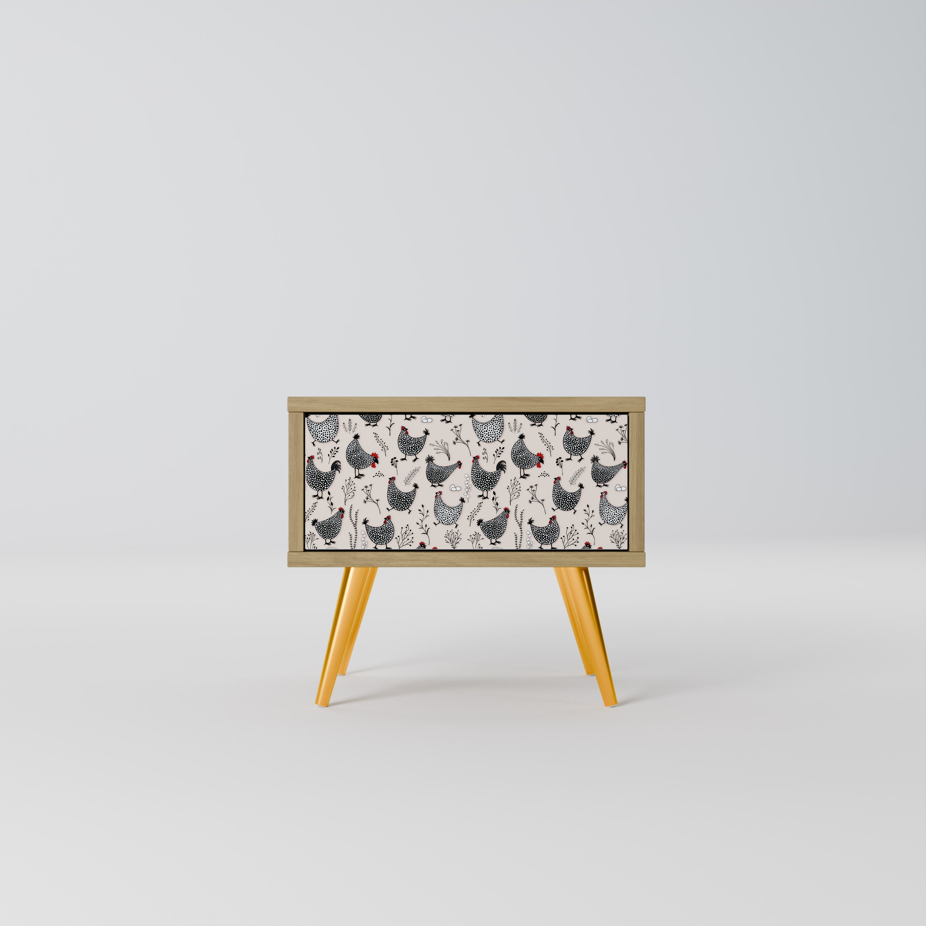 Table de chevet HAPPY HENS effet chêne