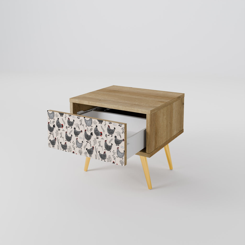 Table de chevet HAPPY HENS effet chêne
