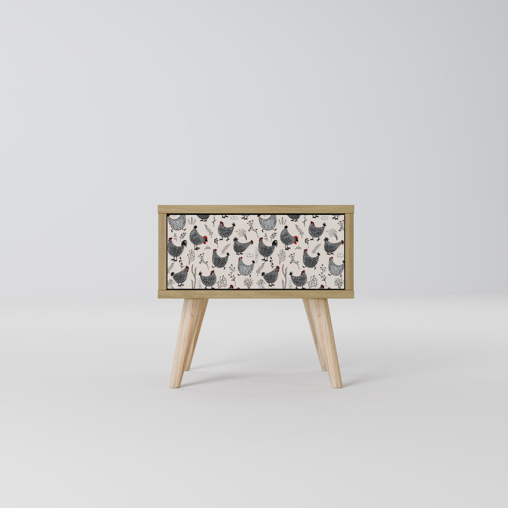 Table de chevet HAPPY HENS effet chêne