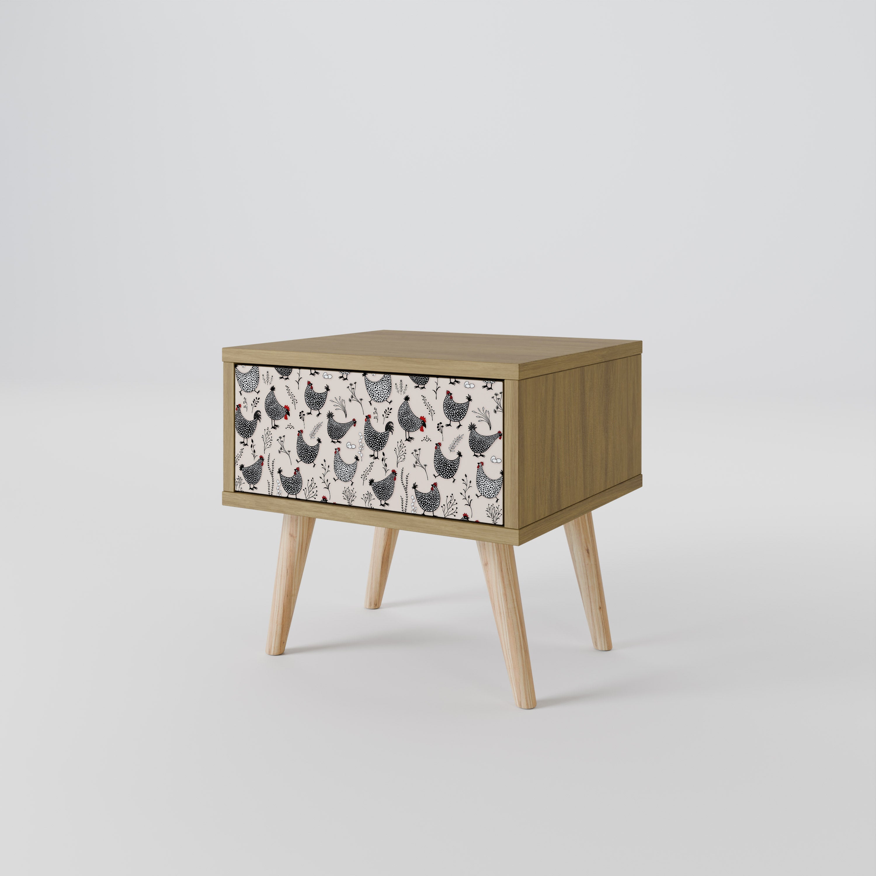 Table de chevet HAPPY HENS effet chêne