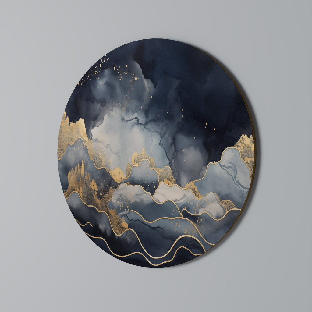 GOLDEN PEAK OF BLUE Round Wall Art