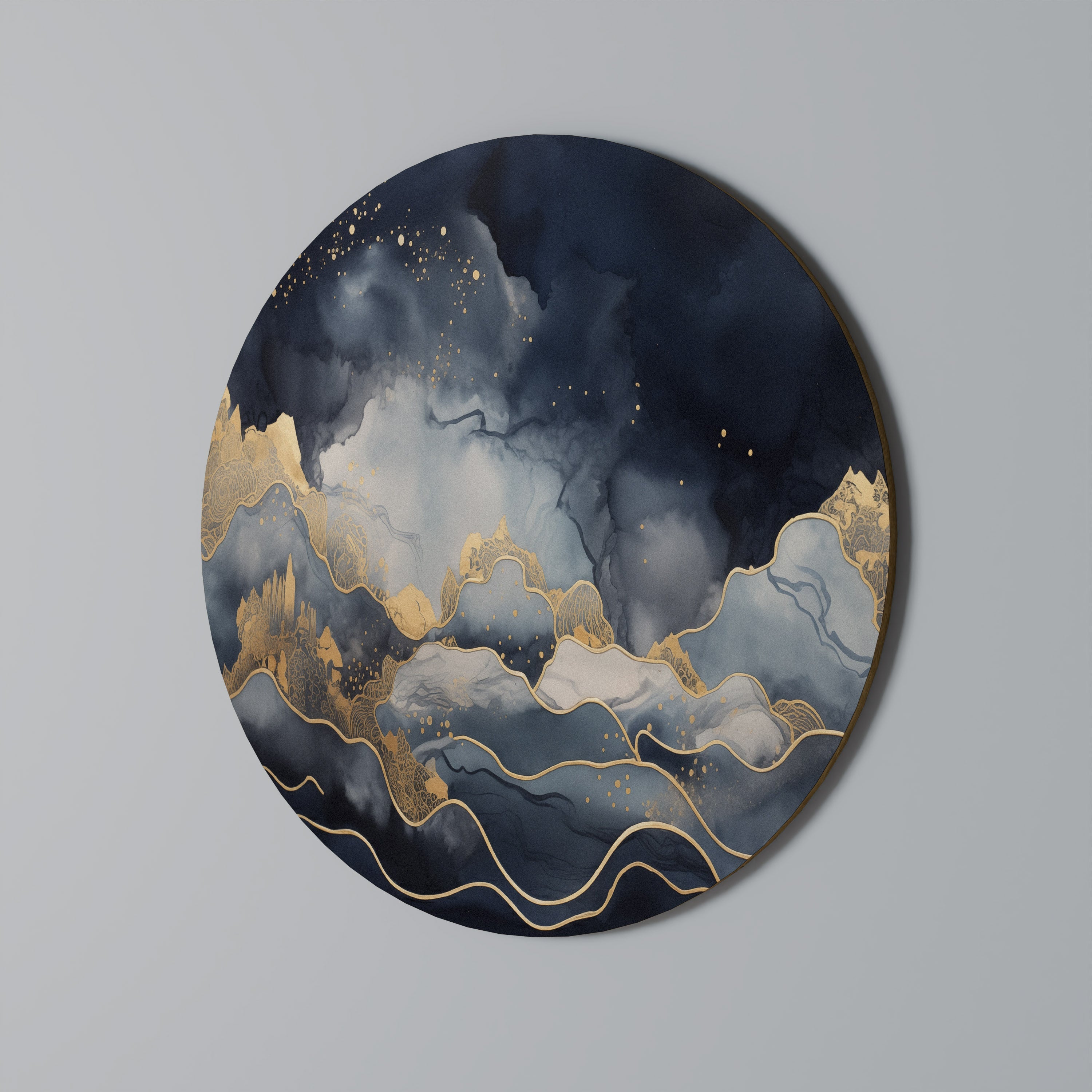 GOLDEN PEAK OF BLUE Round Wall Art