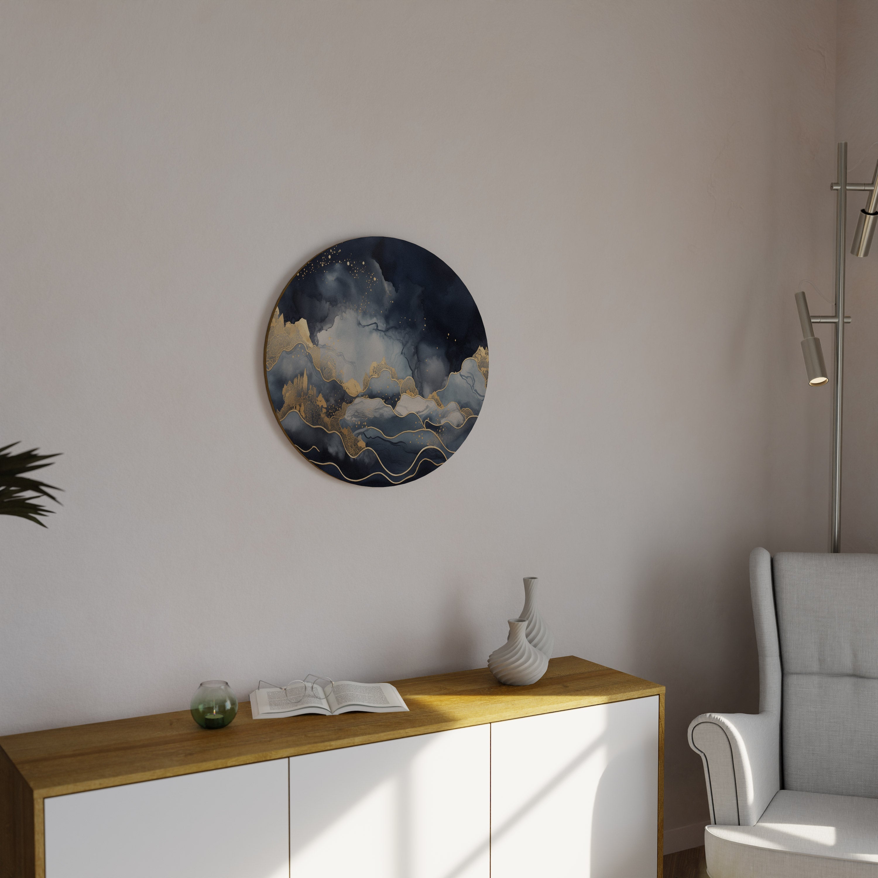 GOLDEN PEAK OF BLUE Round Wall Art