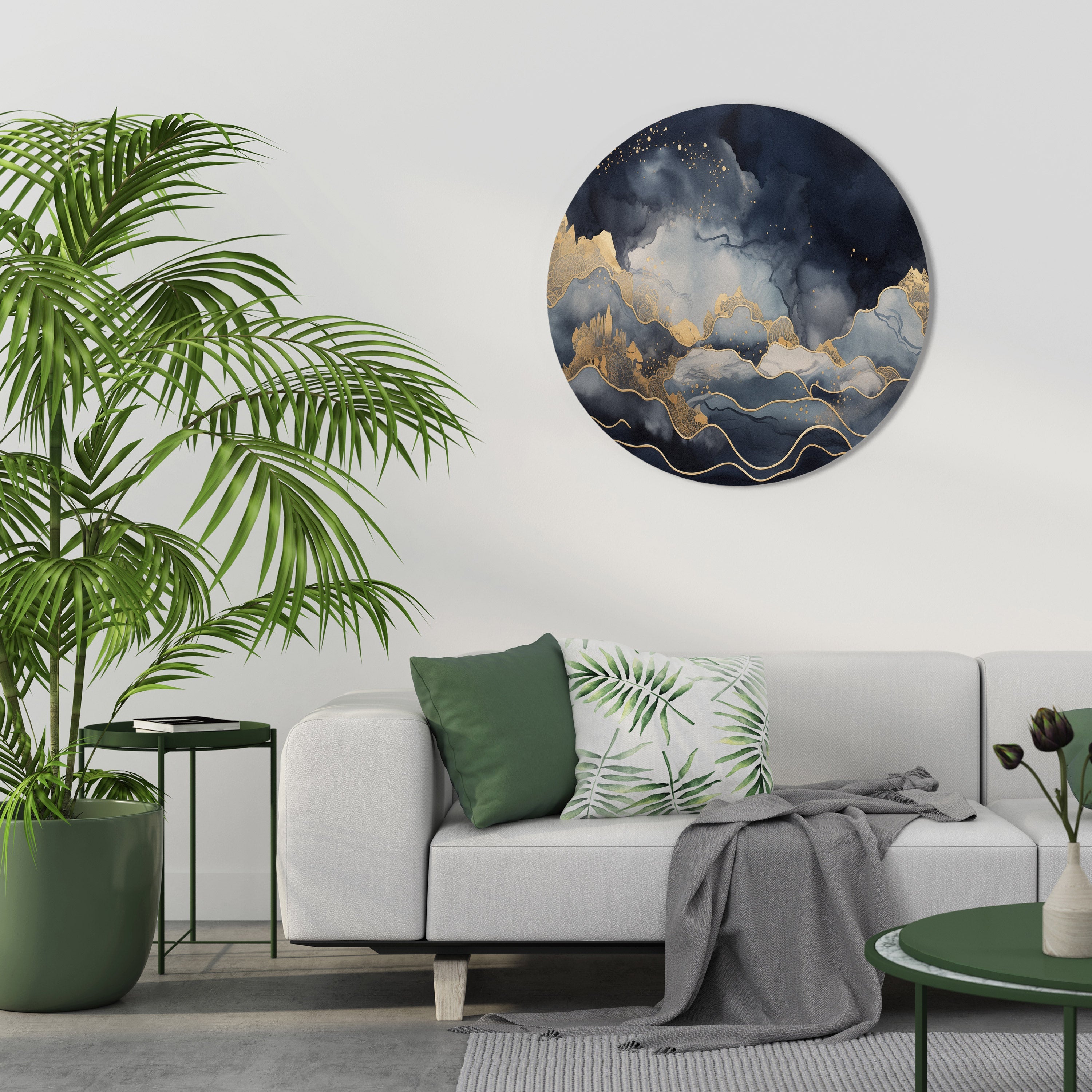 GOLDEN PEAK OF BLUE Round Wall Art