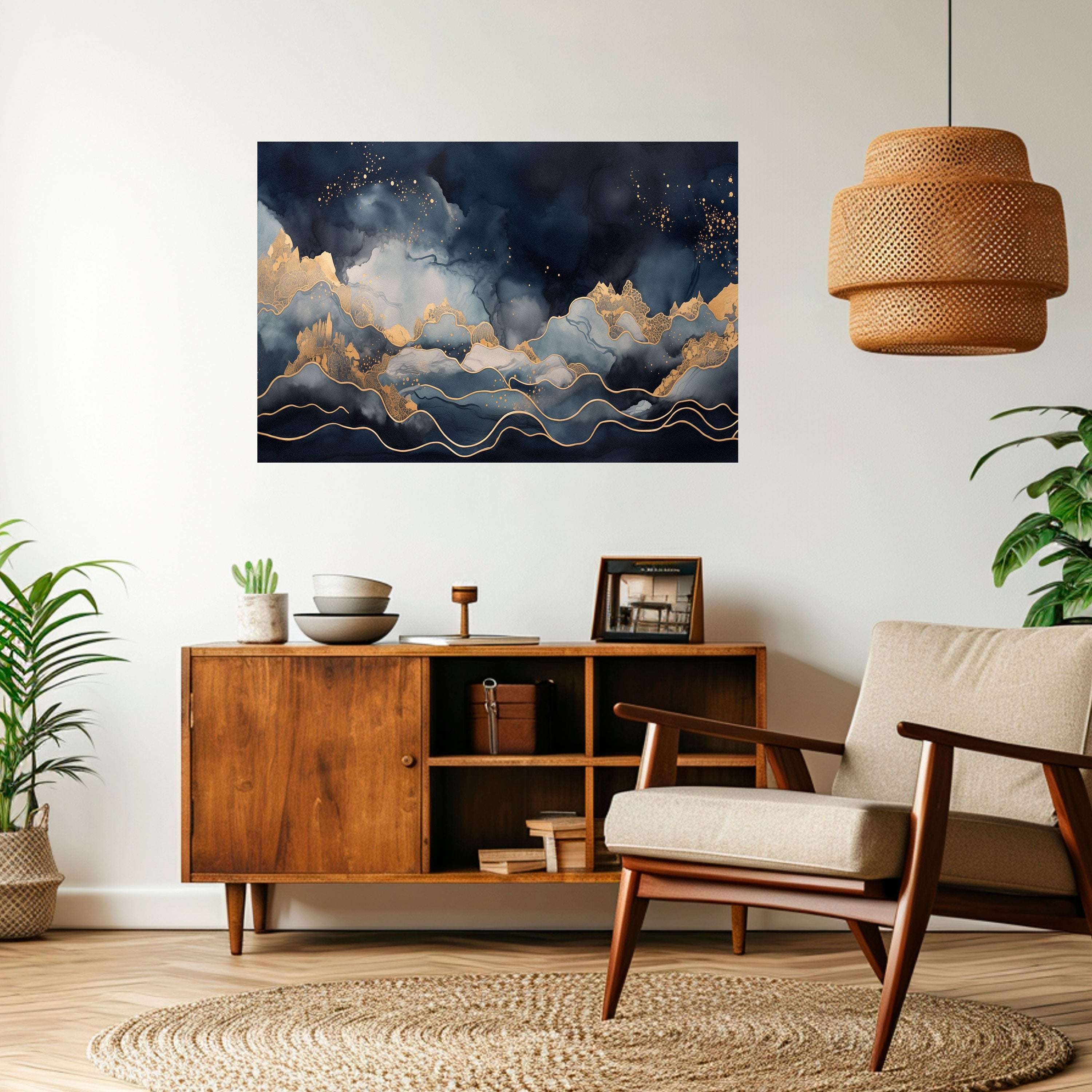 GOLDEN PEAK OF BLUE Peel and Stick Horizontal Poster