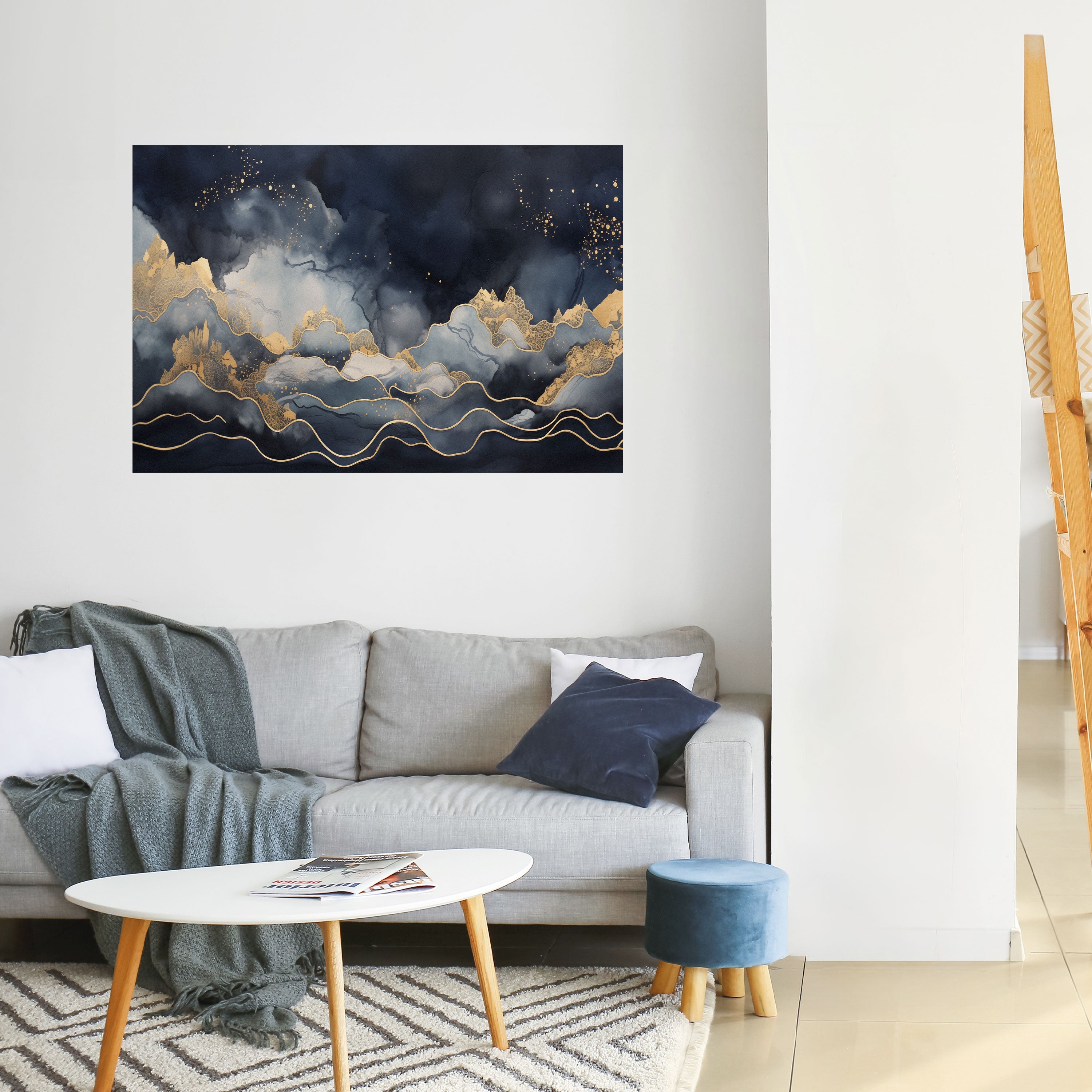 GOLDEN PEAK OF BLUE Peel and Stick Horizontal Poster