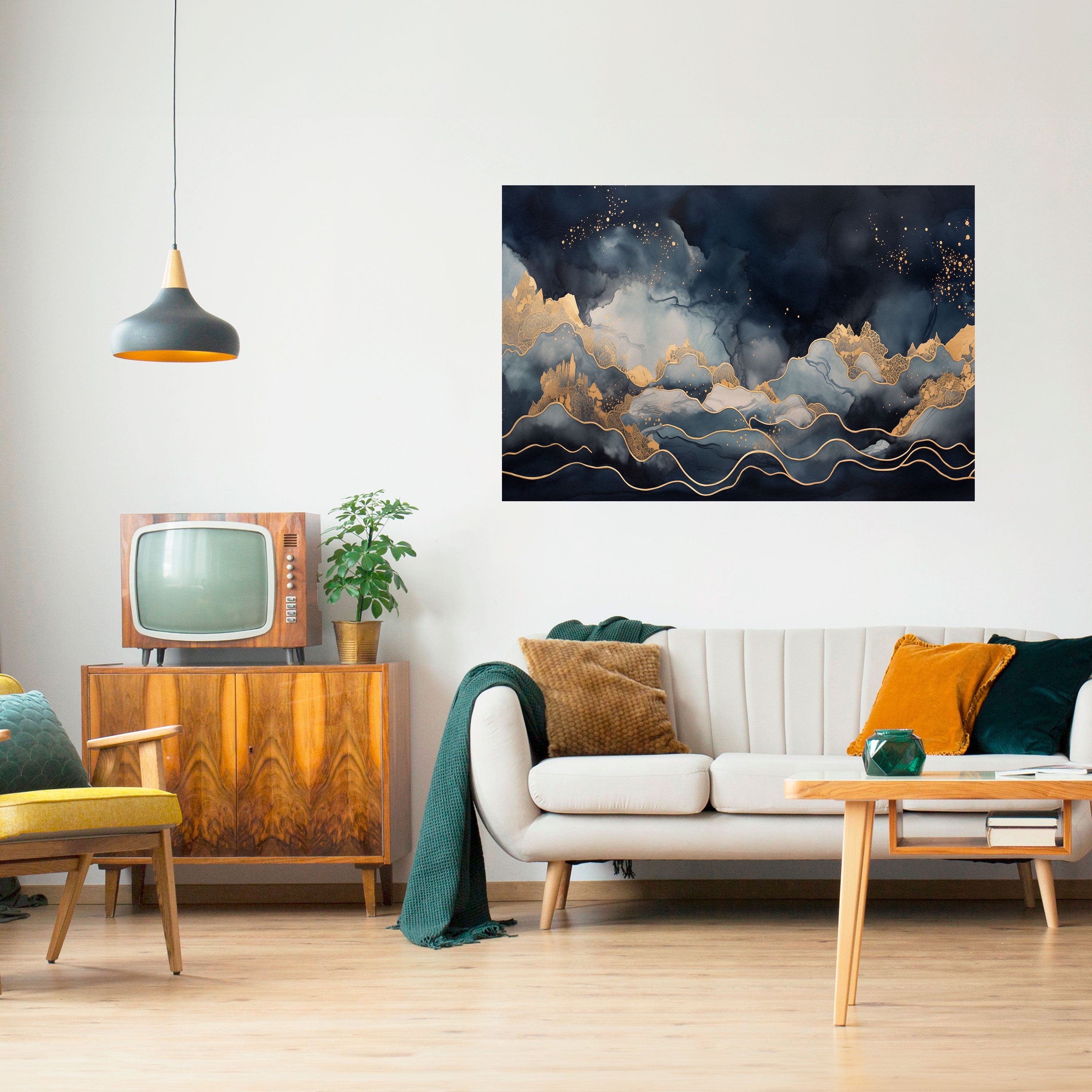 GOLDEN PEAK OF BLUE Peel and Stick Horizontal Poster