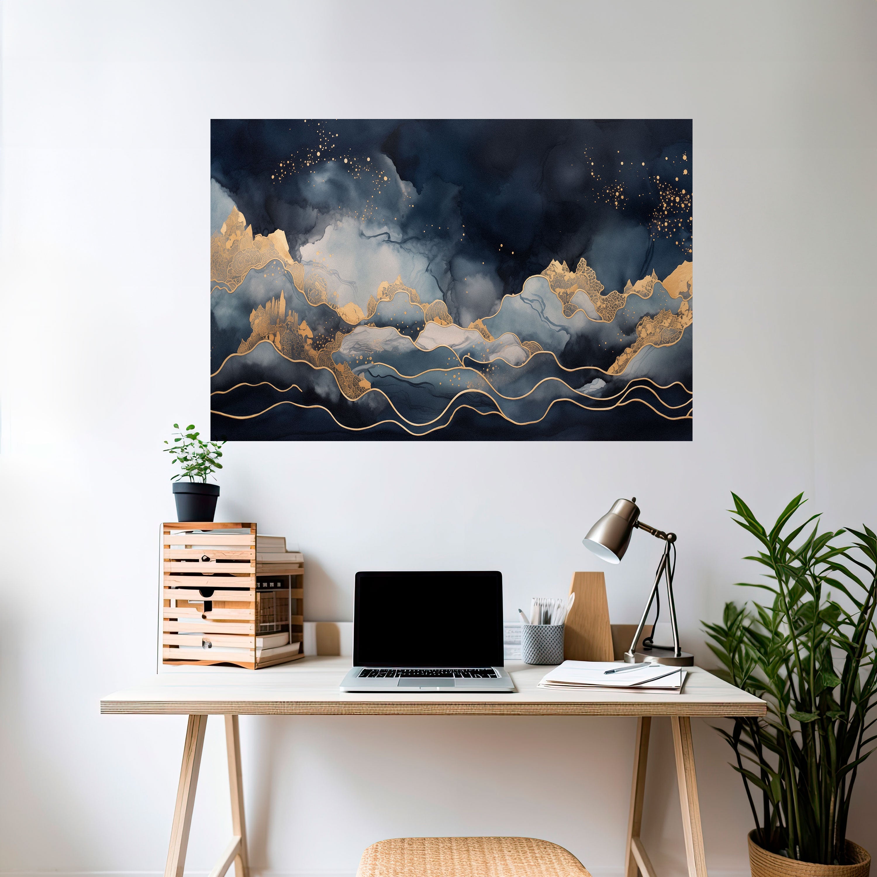 GOLDEN PEAK OF BLUE Peel and Stick Horizontal Poster