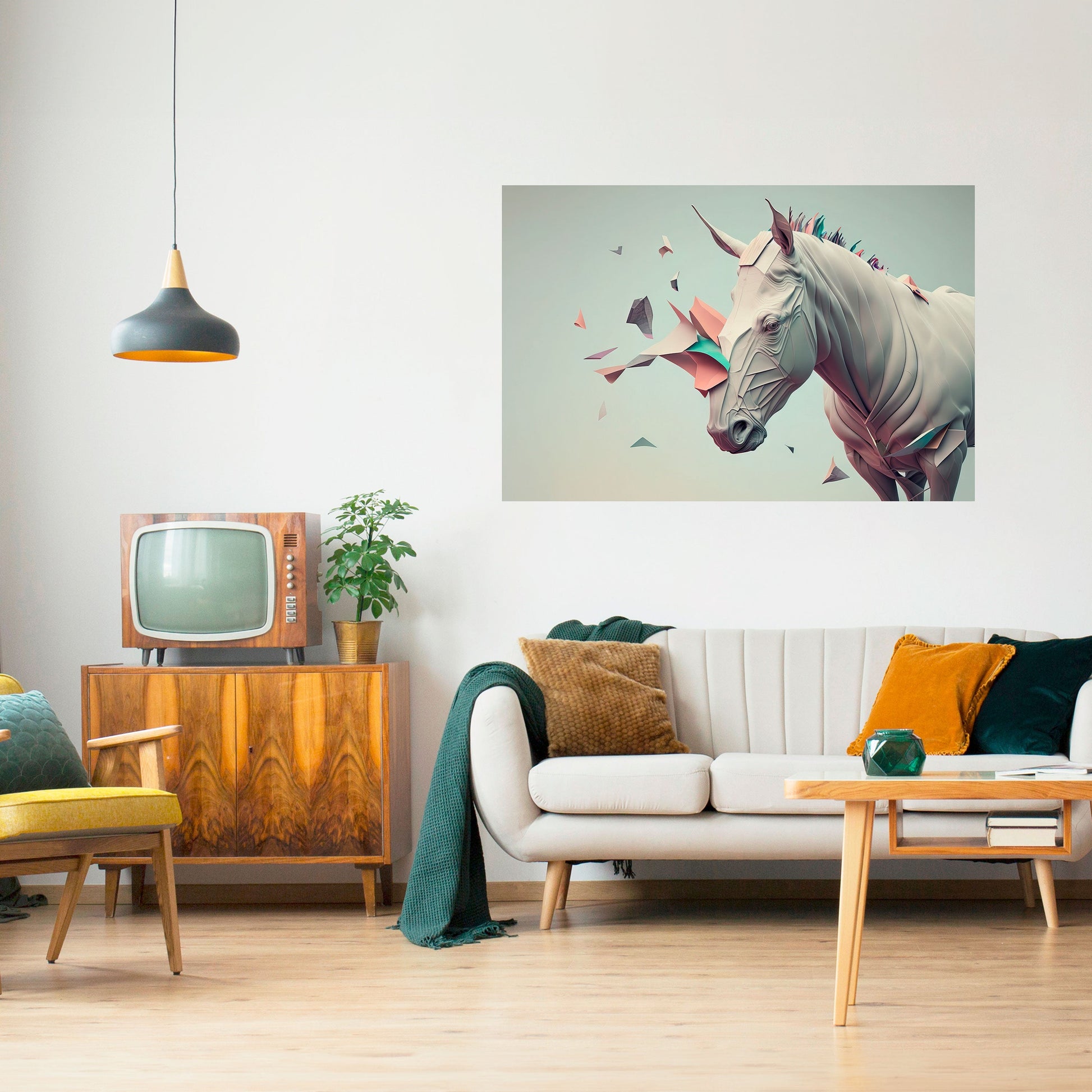 Affiche horizontale autocollante CHEVAL FUTURISTE