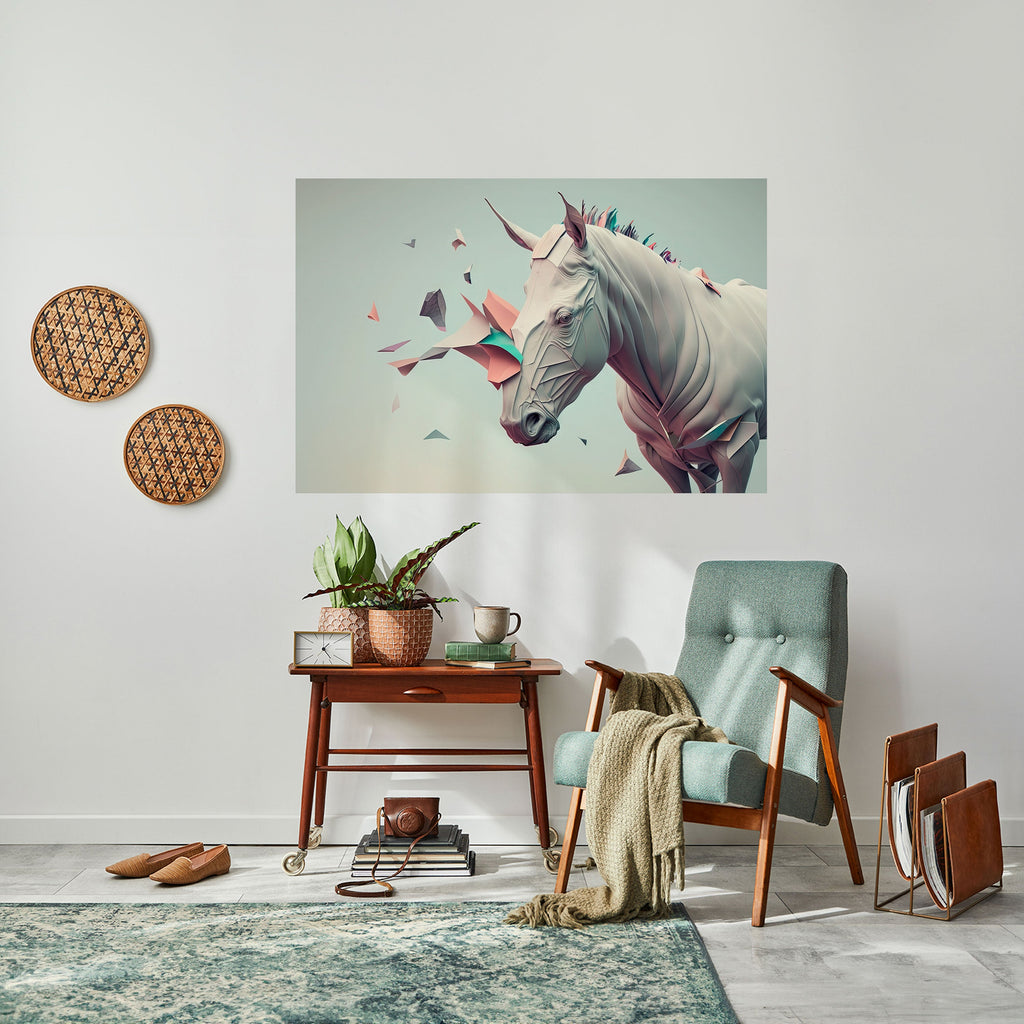 Affiche horizontale autocollante CHEVAL FUTURISTE