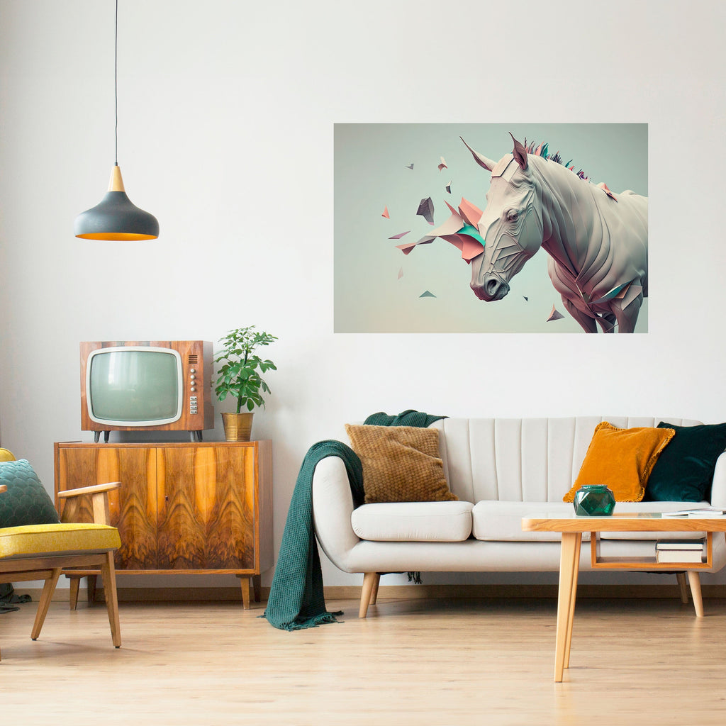 Affiche horizontale autocollante CHEVAL FUTURISTE