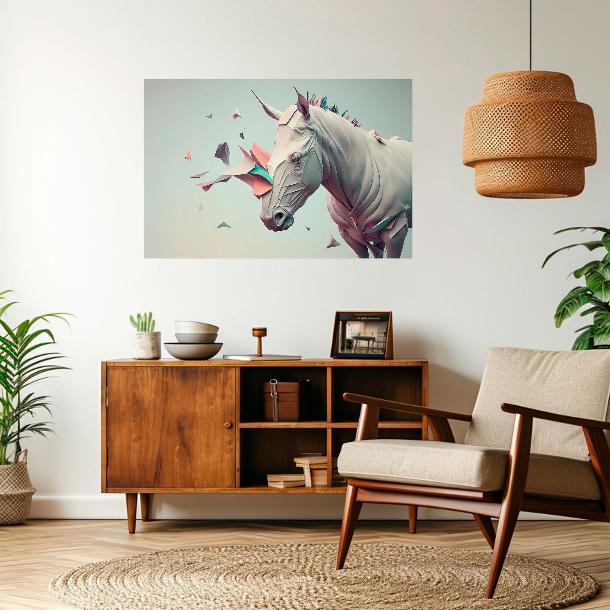Affiche horizontale autocollante CHEVAL FUTURISTE