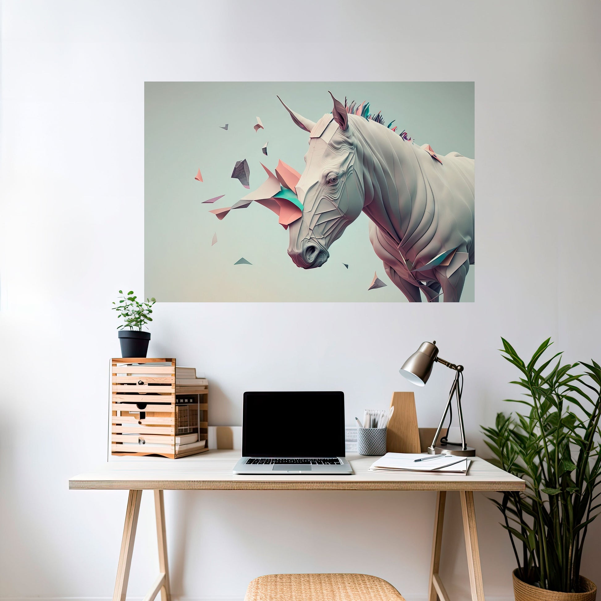 Affiche horizontale autocollante CHEVAL FUTURISTE