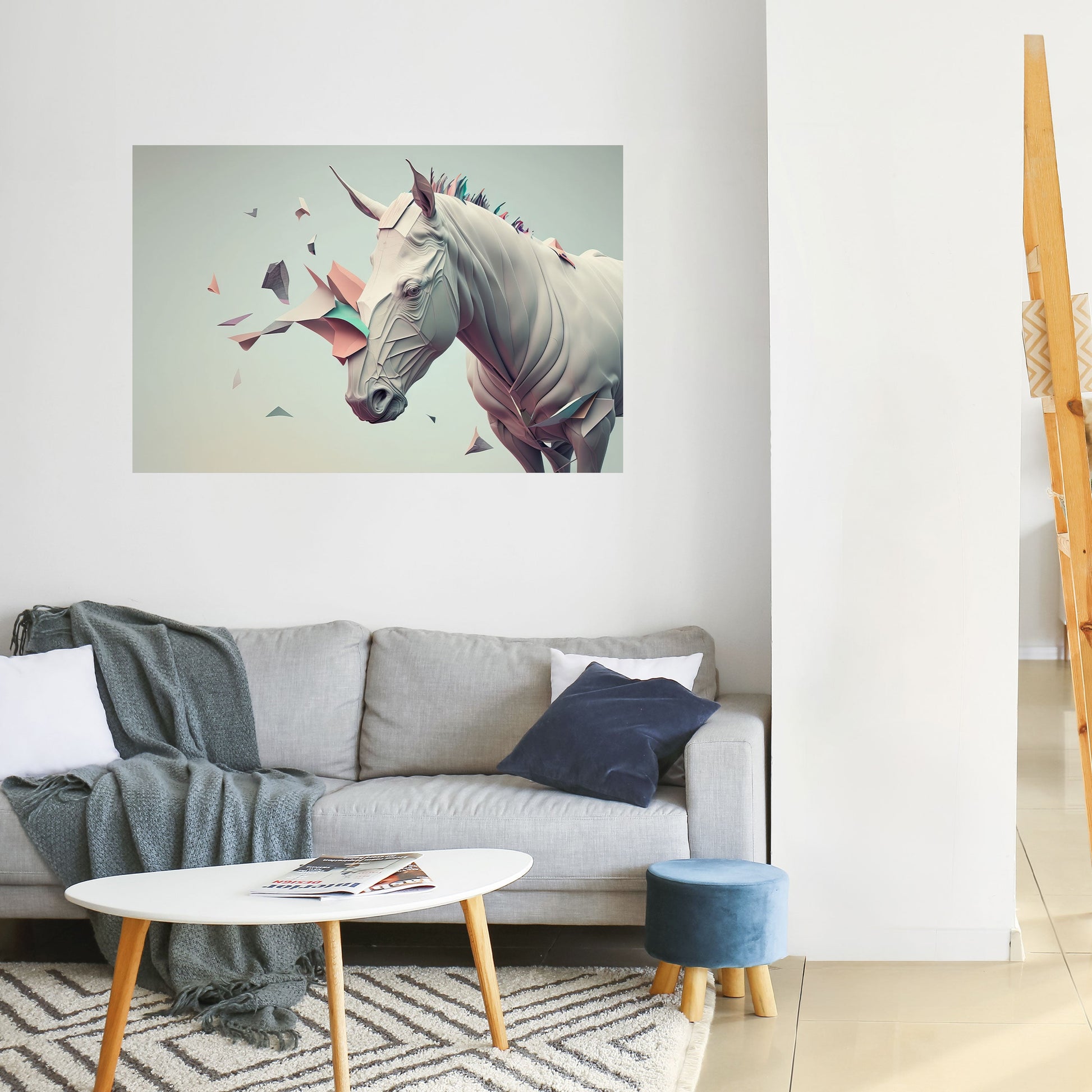 Affiche horizontale autocollante CHEVAL FUTURISTE