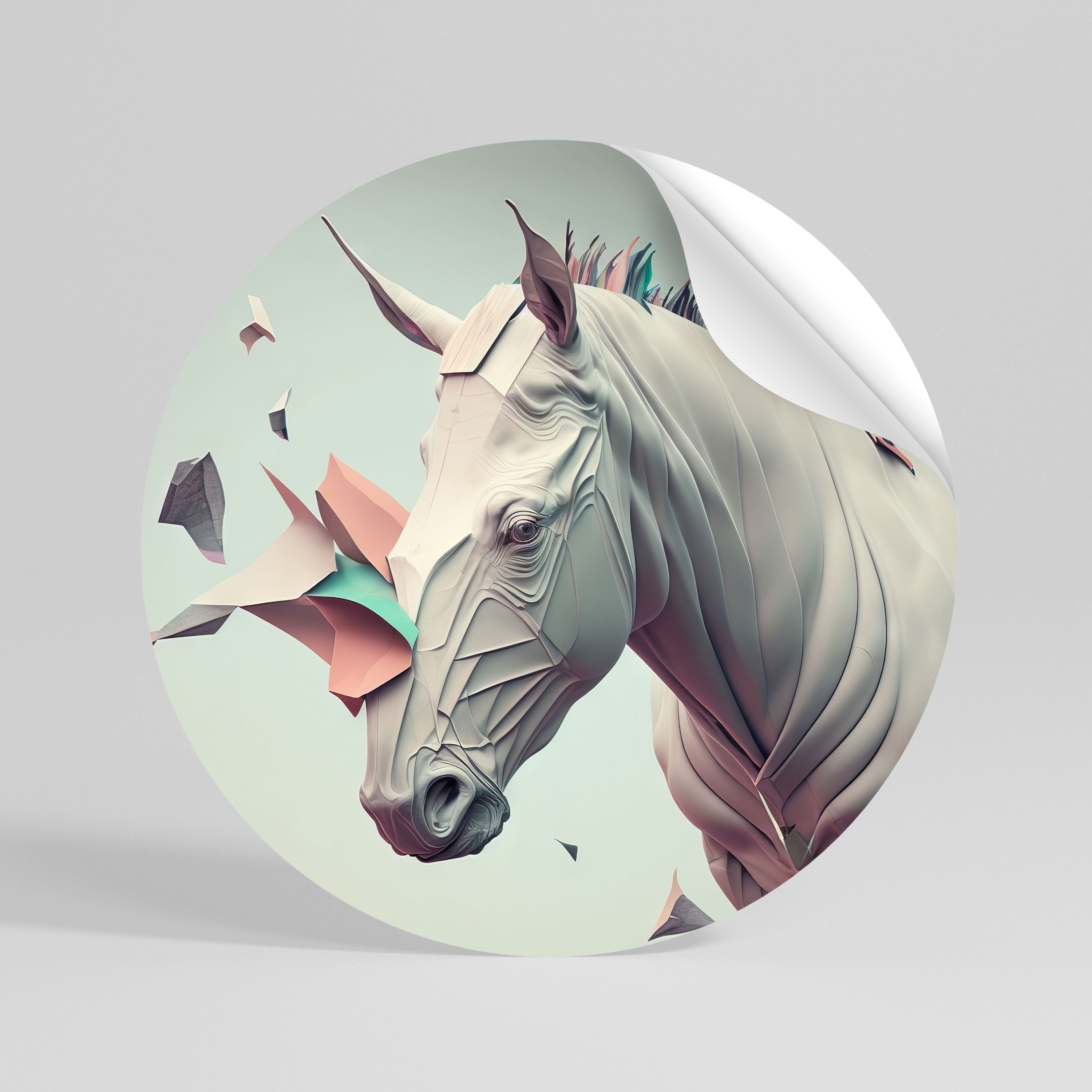 FUTURISTIC HORSE Peel and Stick Round Sticker