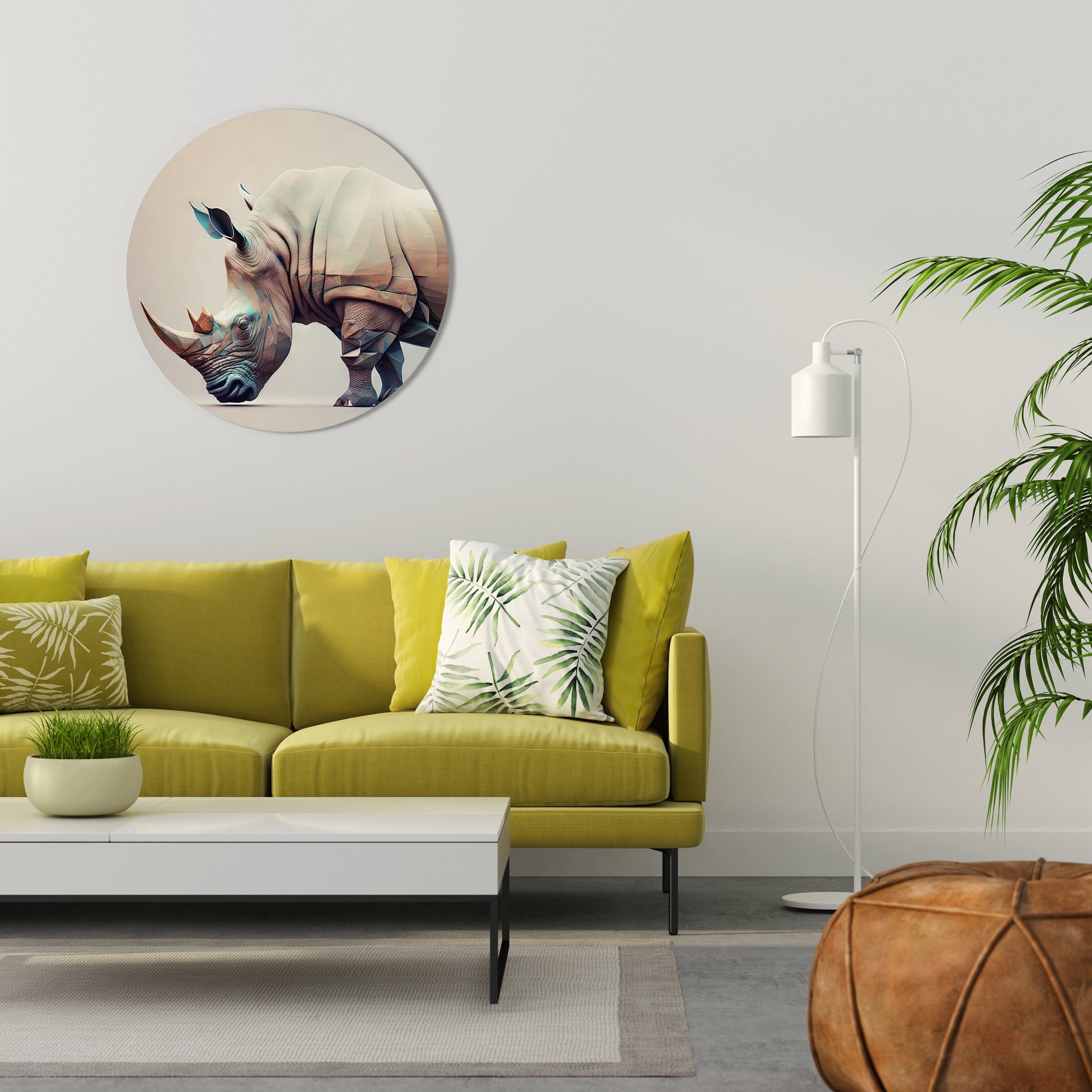 FUTURISTIC RHINO Round Wall Art