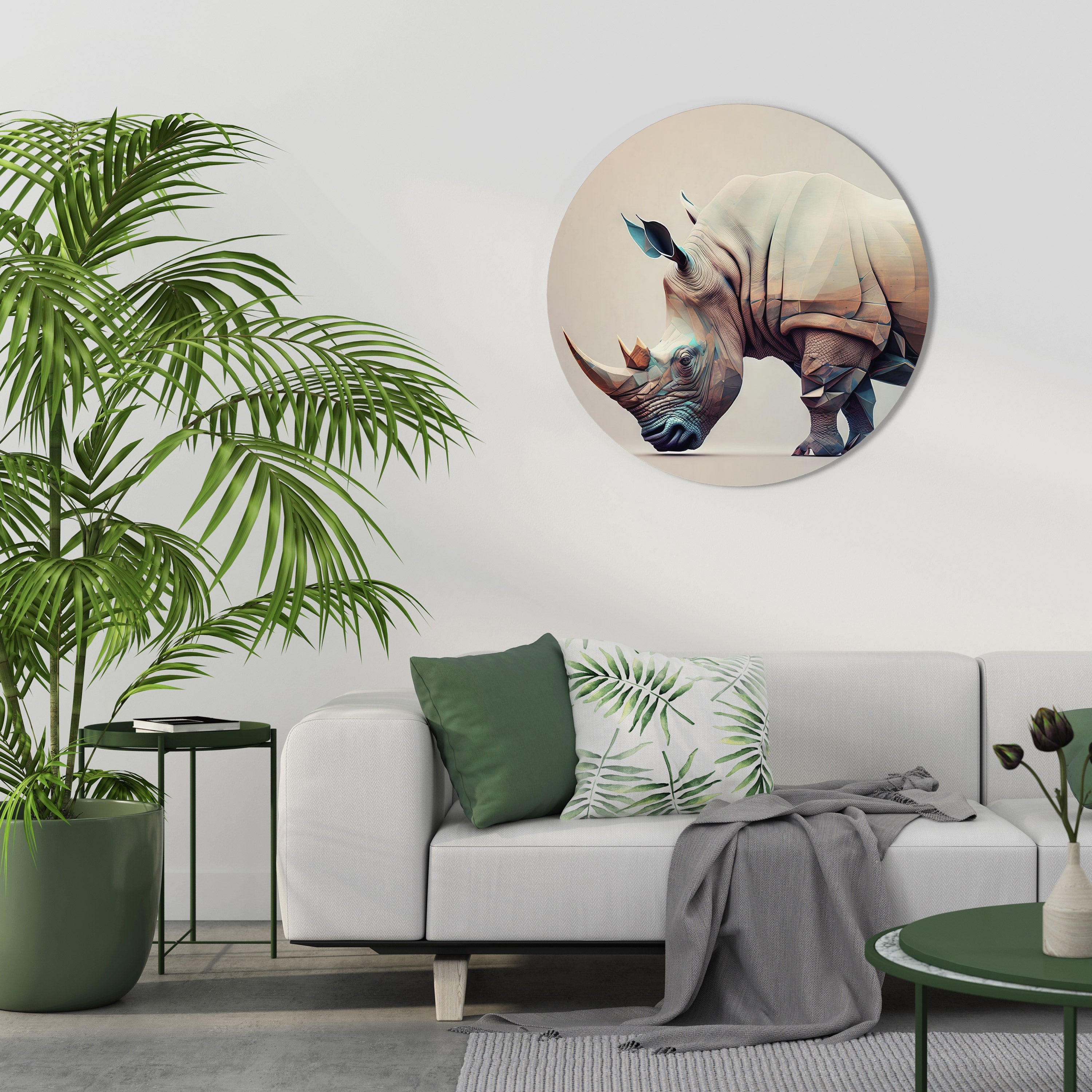 FUTURISTIC RHINO Round Wall Art