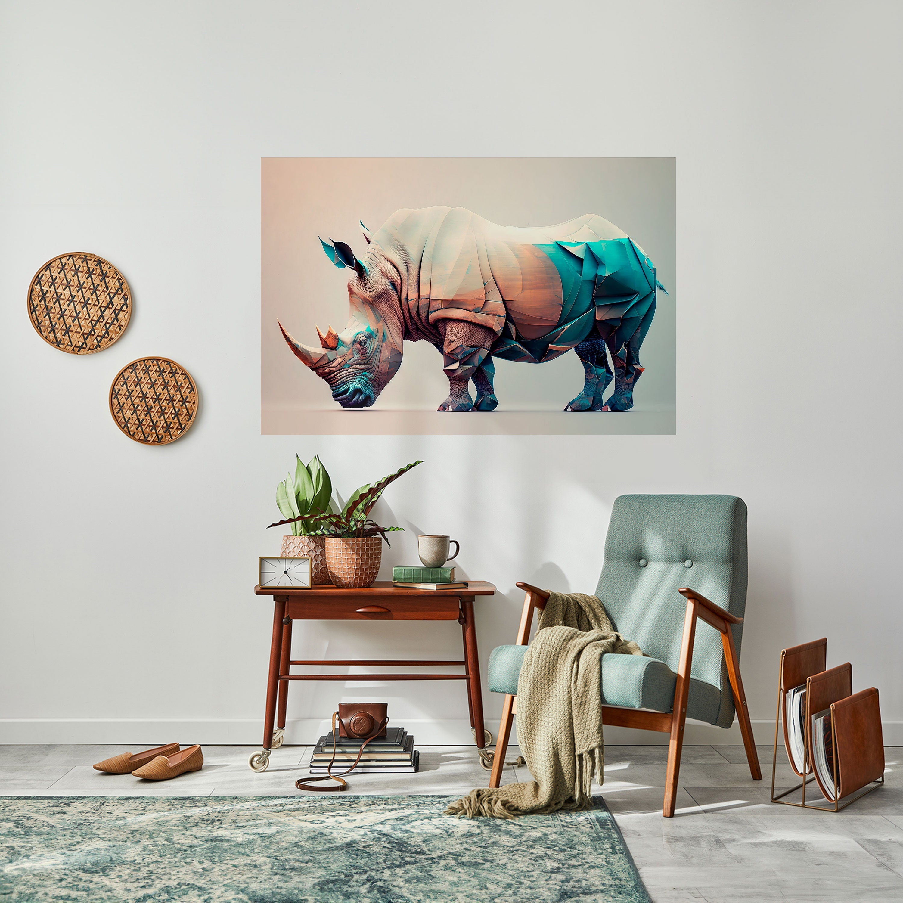 FUTURISTIC RHINO Peel and Stick Horizontal Poster