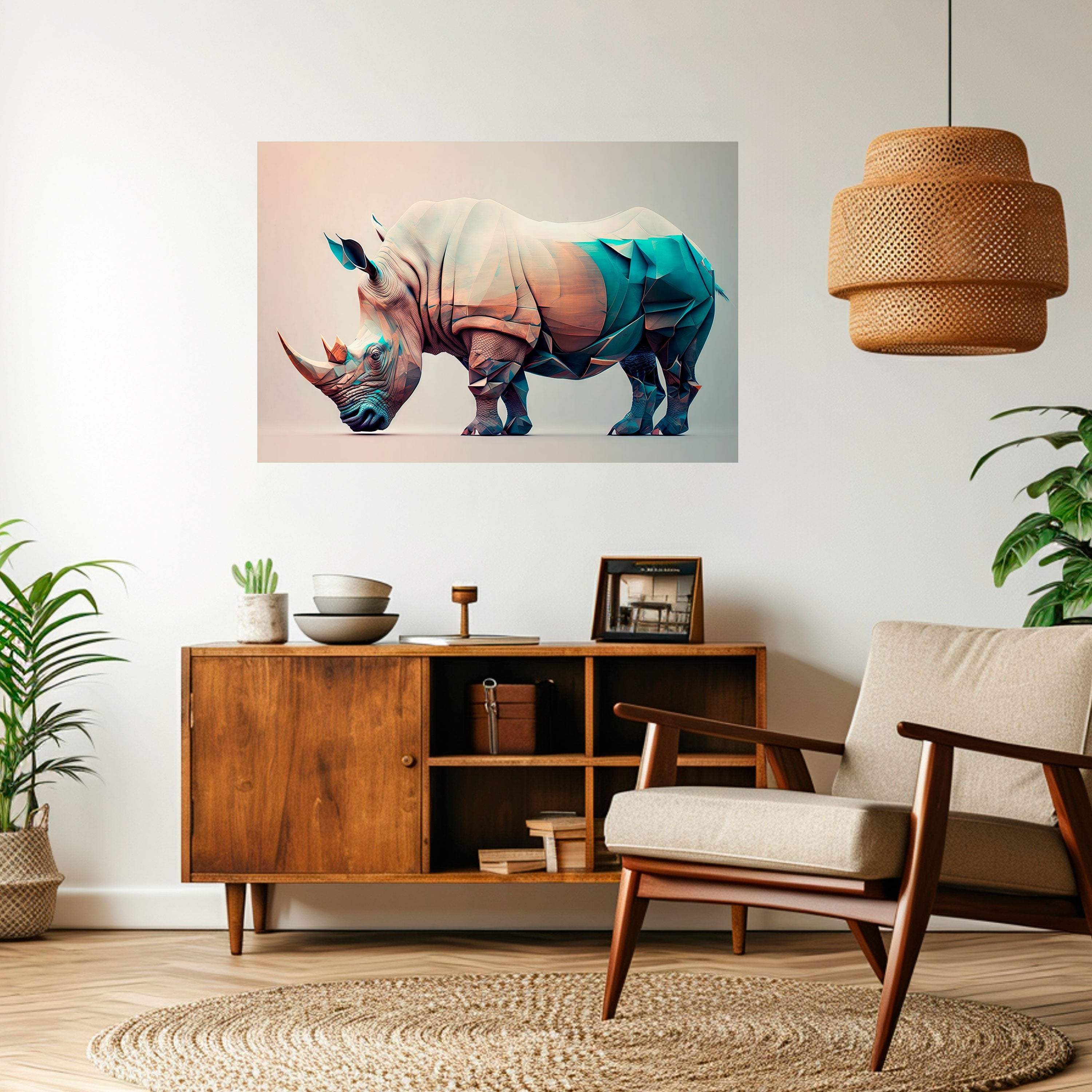 FUTURISTIC RHINO Peel and Stick Horizontal Poster