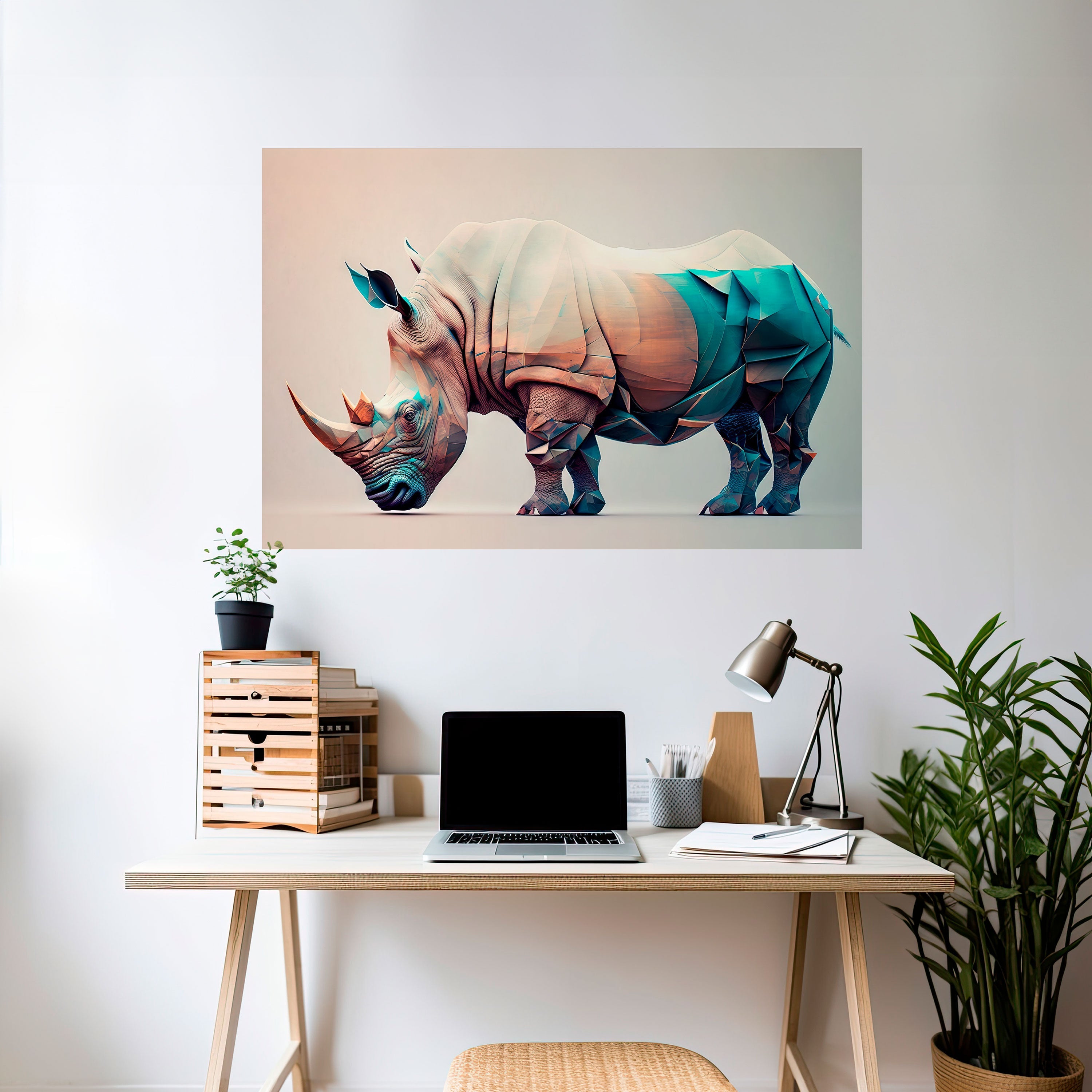 FUTURISTIC RHINO Peel and Stick Horizontal Poster