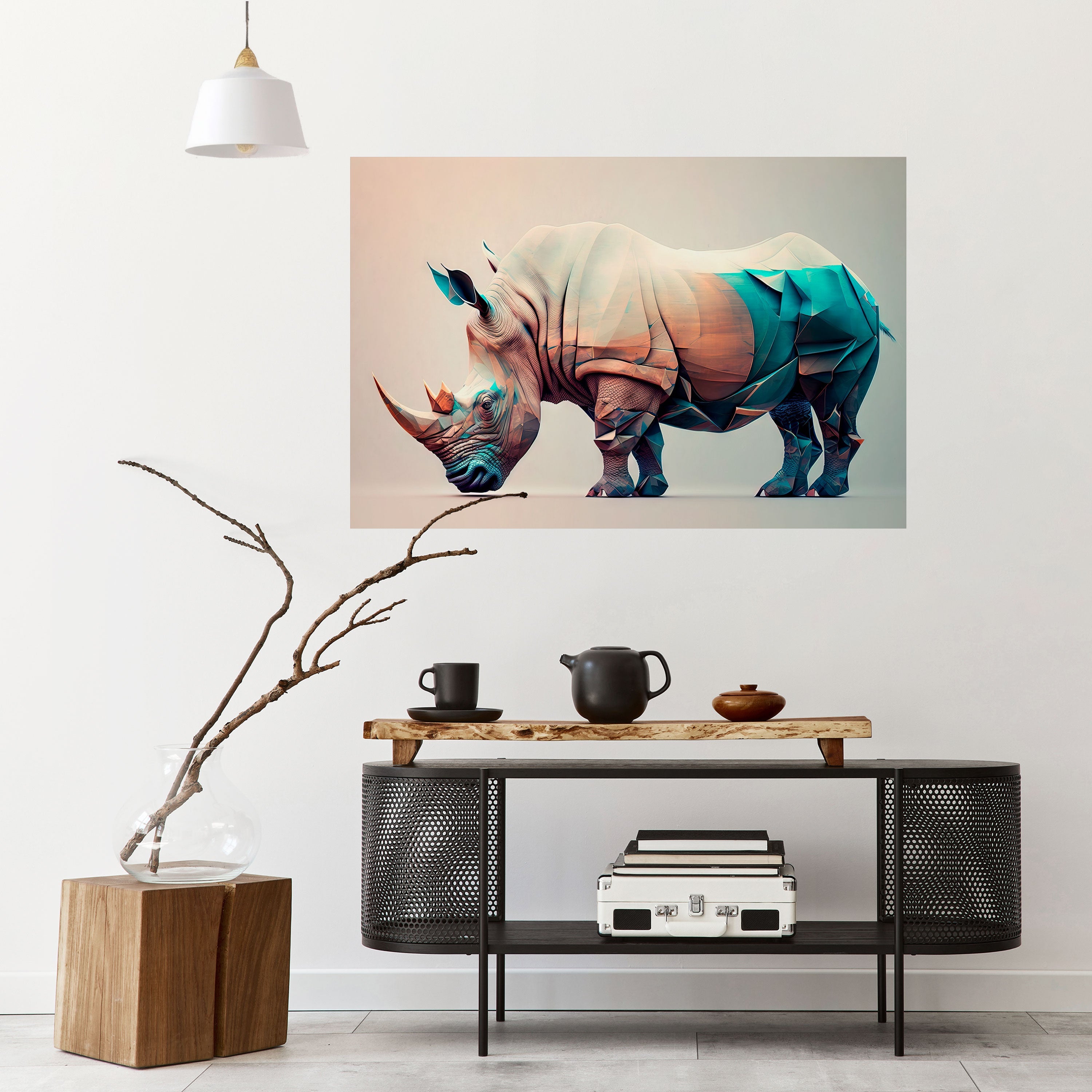 FUTURISTIC RHINO Peel and Stick Horizontal Poster