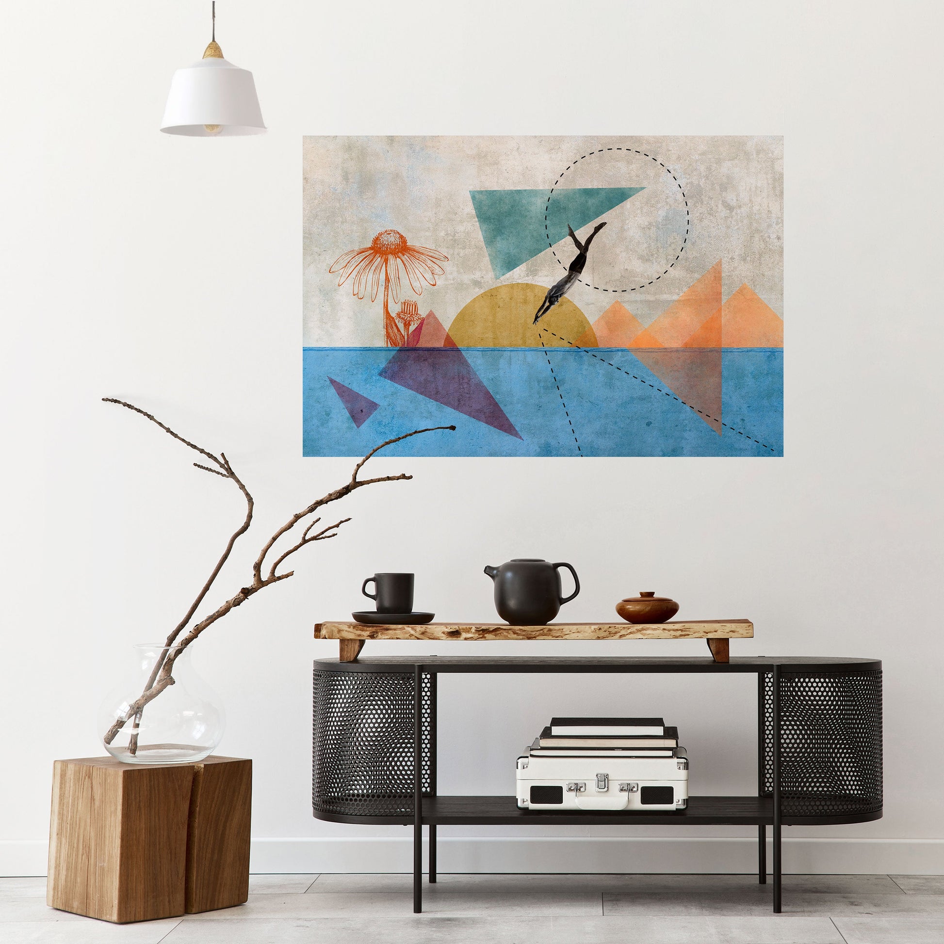 Affiche horizontale autocollante « Sautez autour des formes »