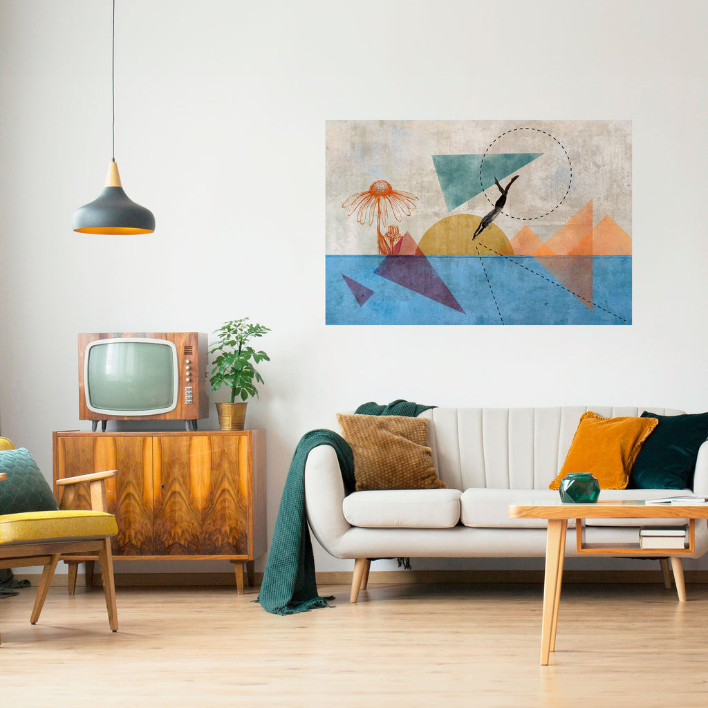 Affiche horizontale autocollante « Sautez autour des formes »