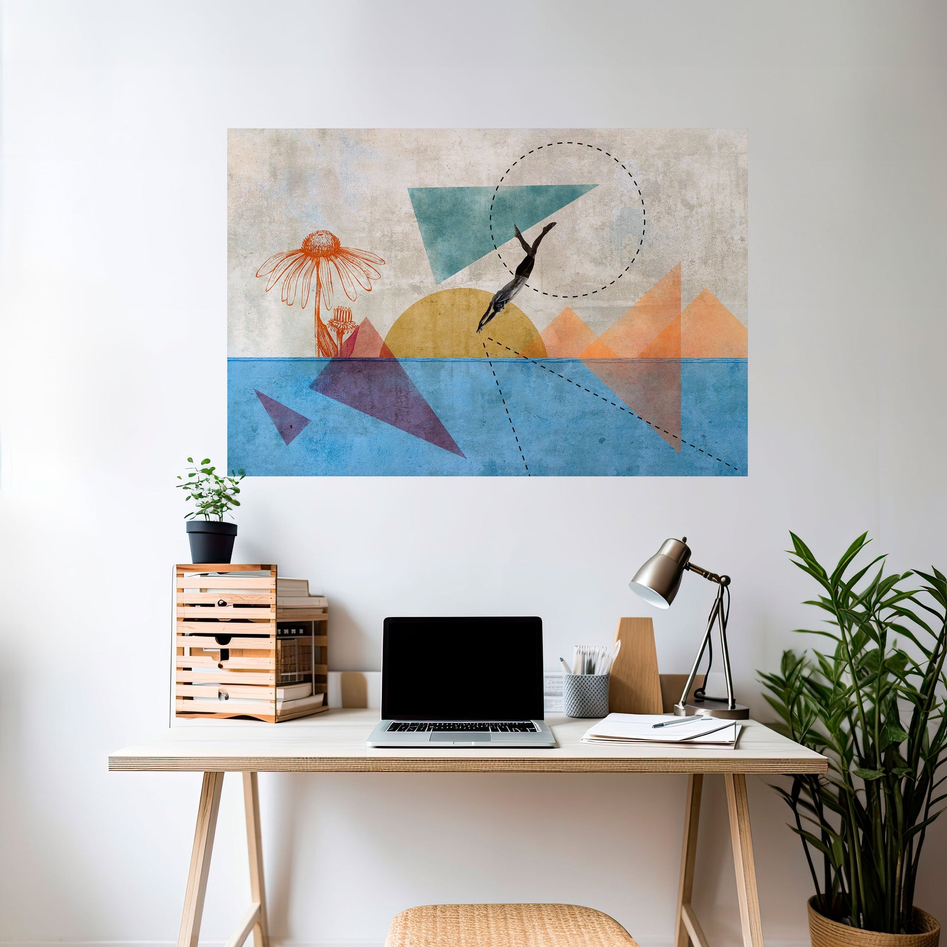 Affiche horizontale autocollante « Sautez autour des formes »