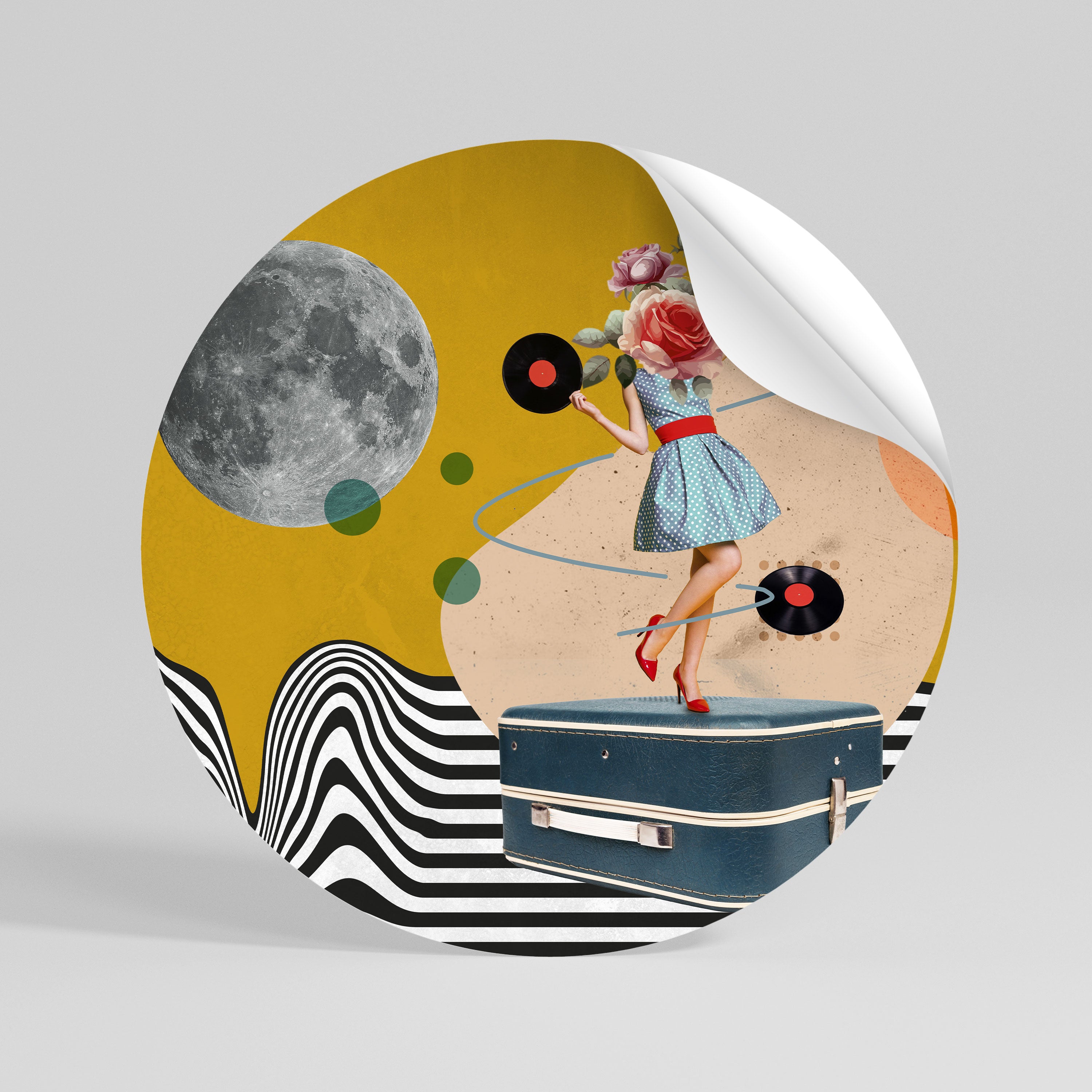 VINYL RETROSPECTION Peel and Stick Round Sticker