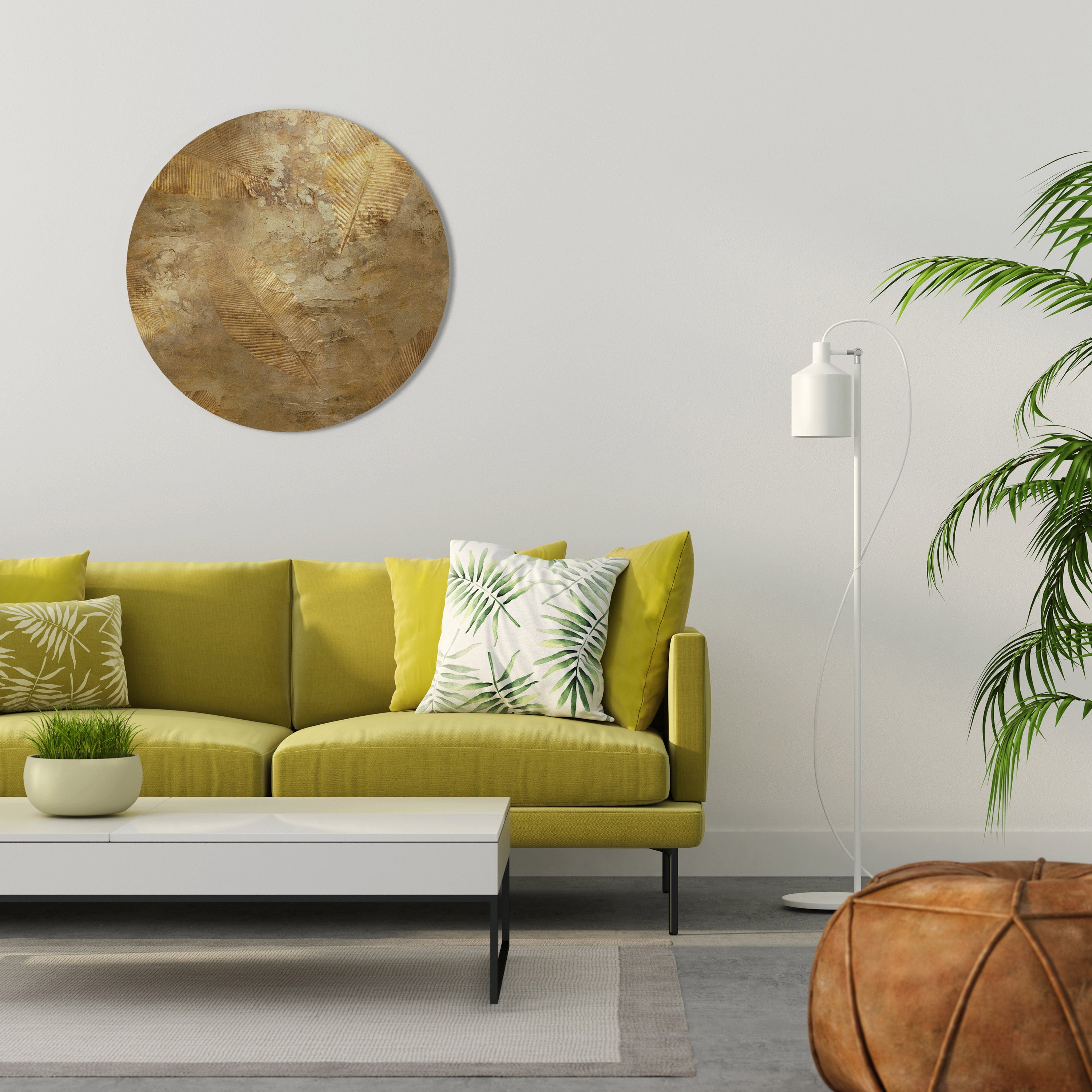 GILDED LEAF CASCADE Round Wall Art