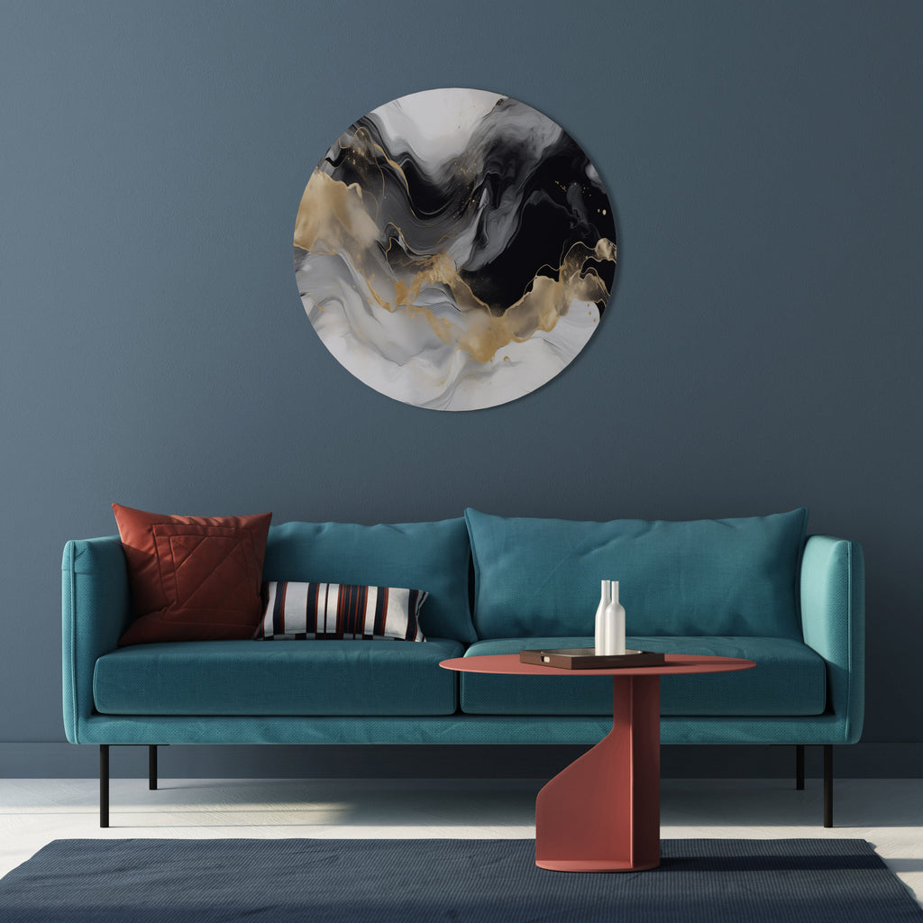 BLACK AND WHITE CONFLUENCE Round Wall Art