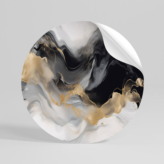 BLACK AND WHITE CONFLUENCE Peel and Stick Round Sticker