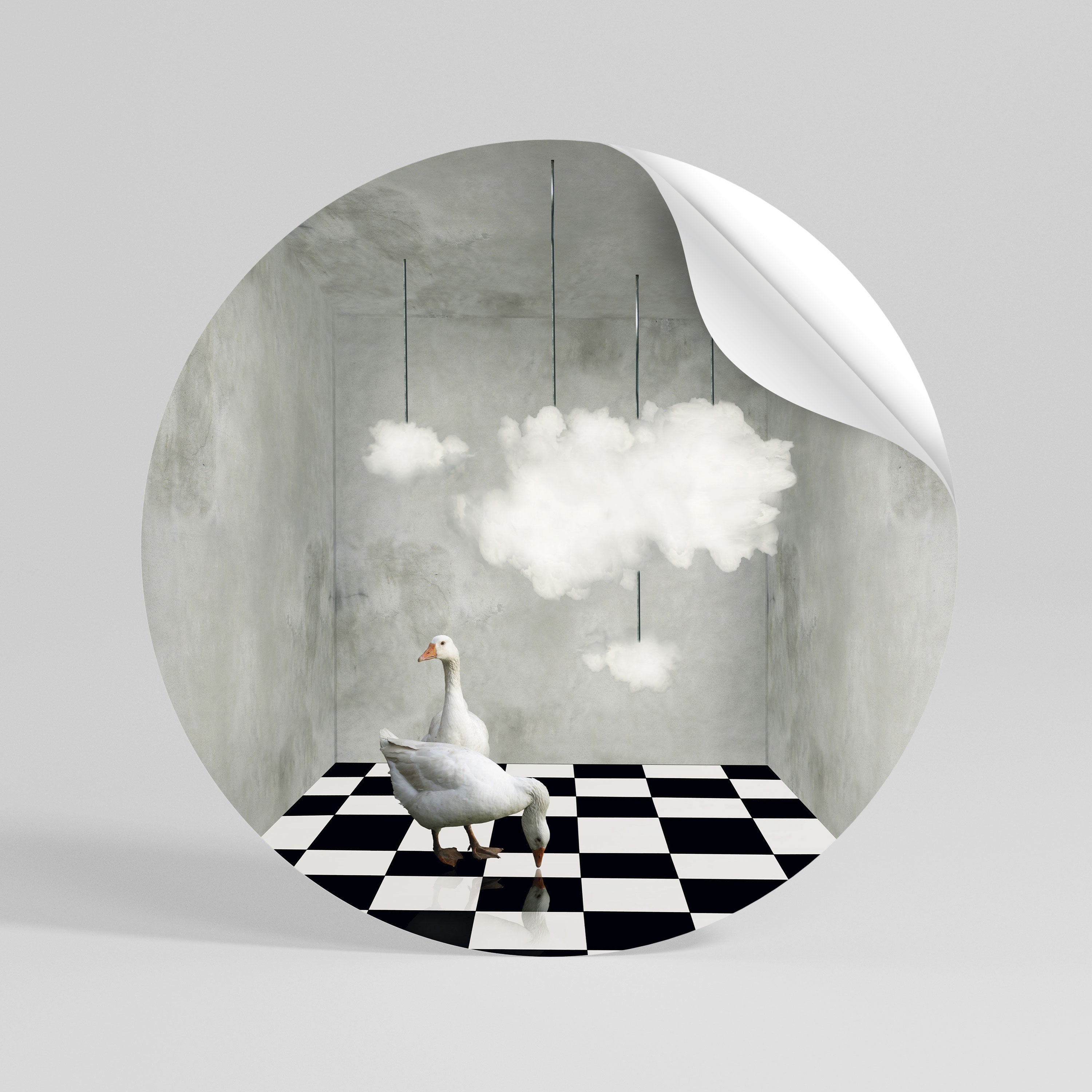 CHESS CLOUD SWAN Peel and Stick Round Sticker