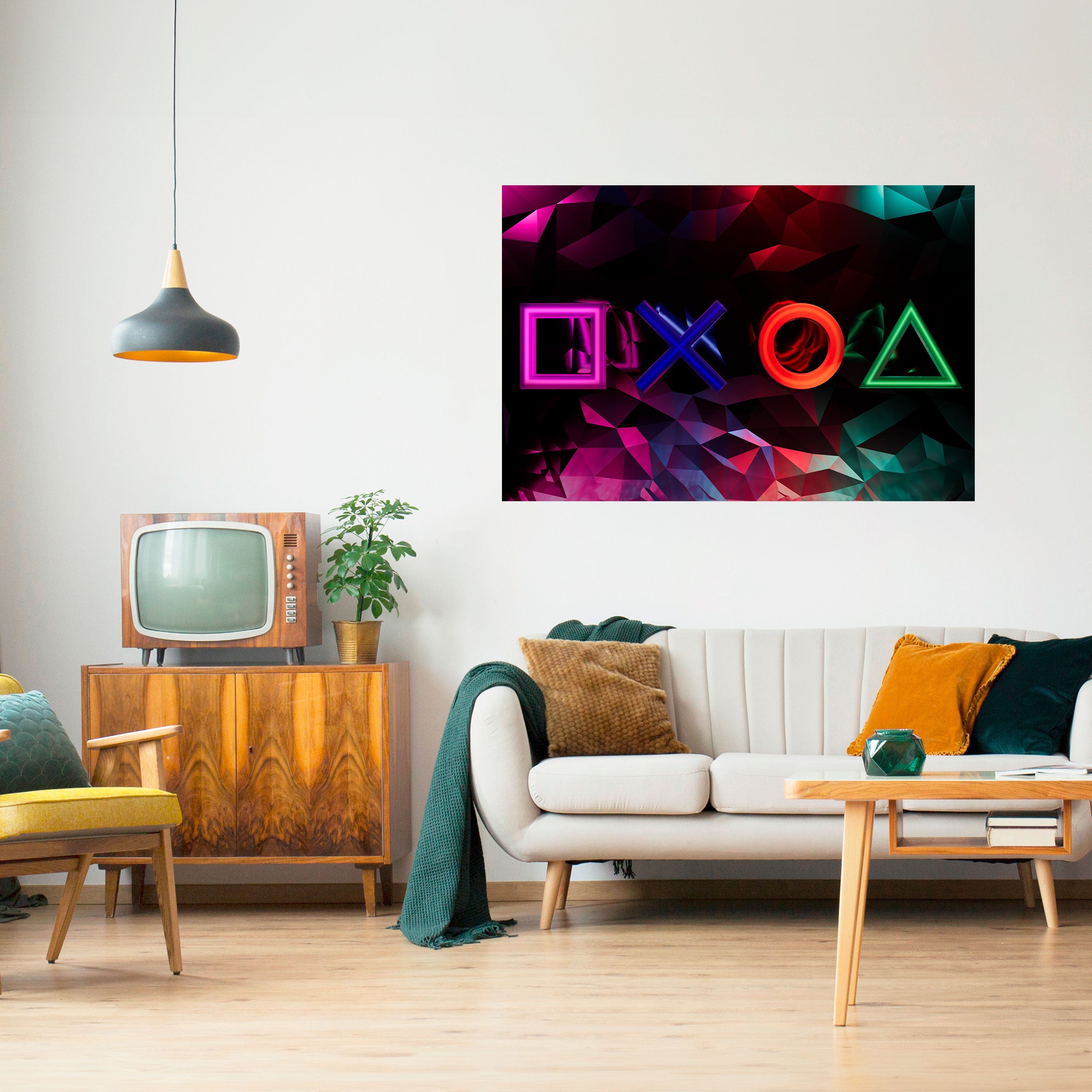 Affiche horizontale autocollante avec des icônes géométriques de jeu