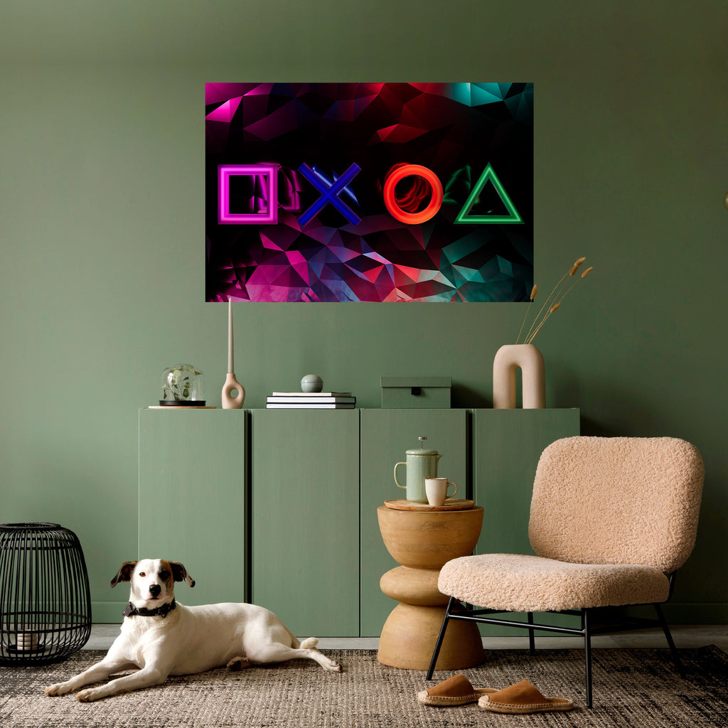 Affiche horizontale autocollante avec des icônes géométriques de jeu