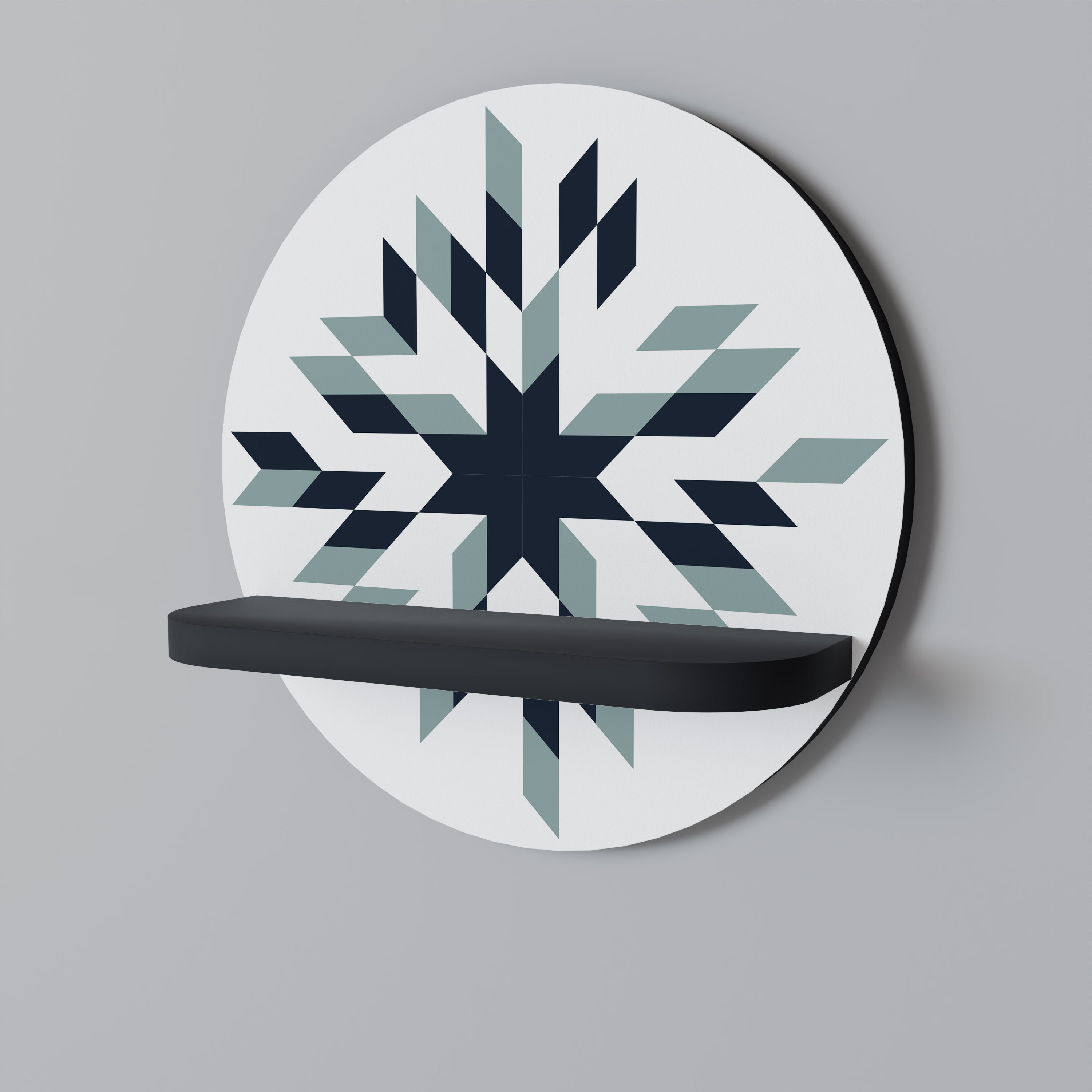 DAWN MOSAIC Round Art Shelf In Black Finish