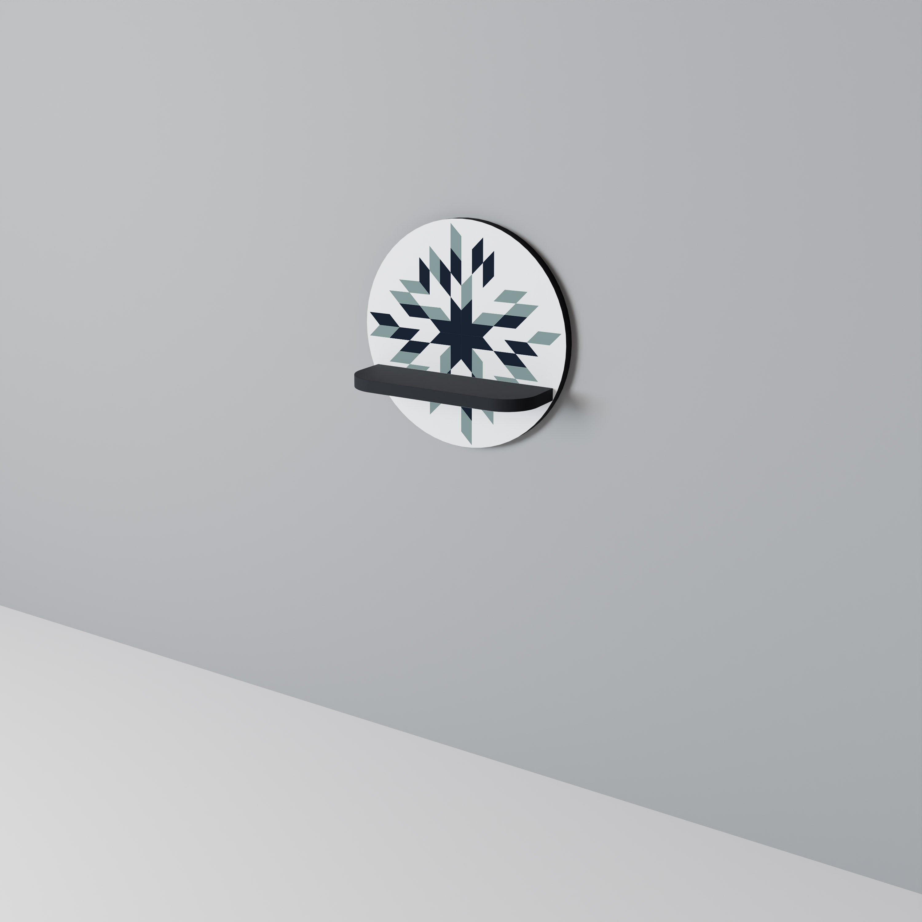 DAWN MOSAIC Round Art Shelf In Black Finish