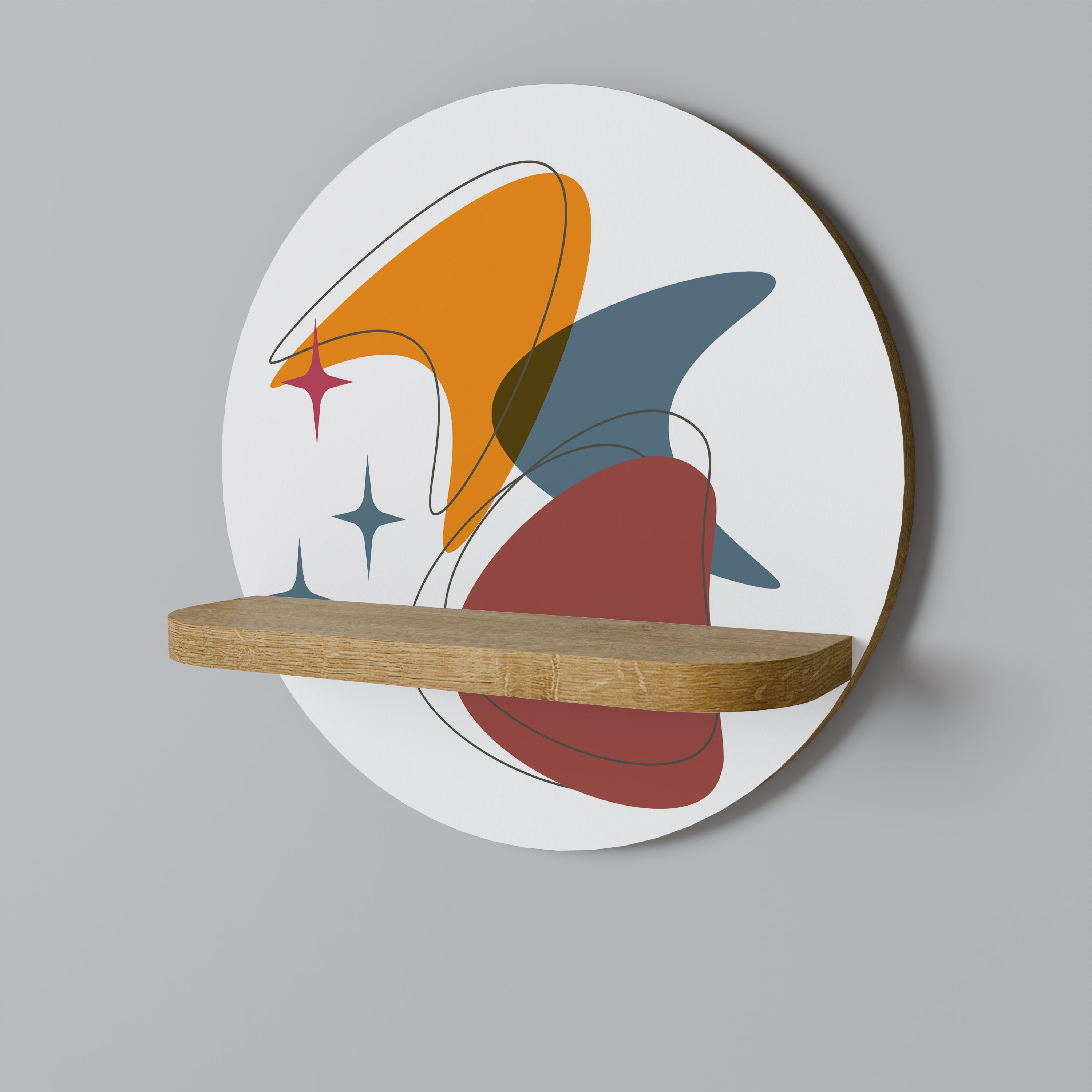 Étagère d'art ronde effet chêne STELLAR STROKES