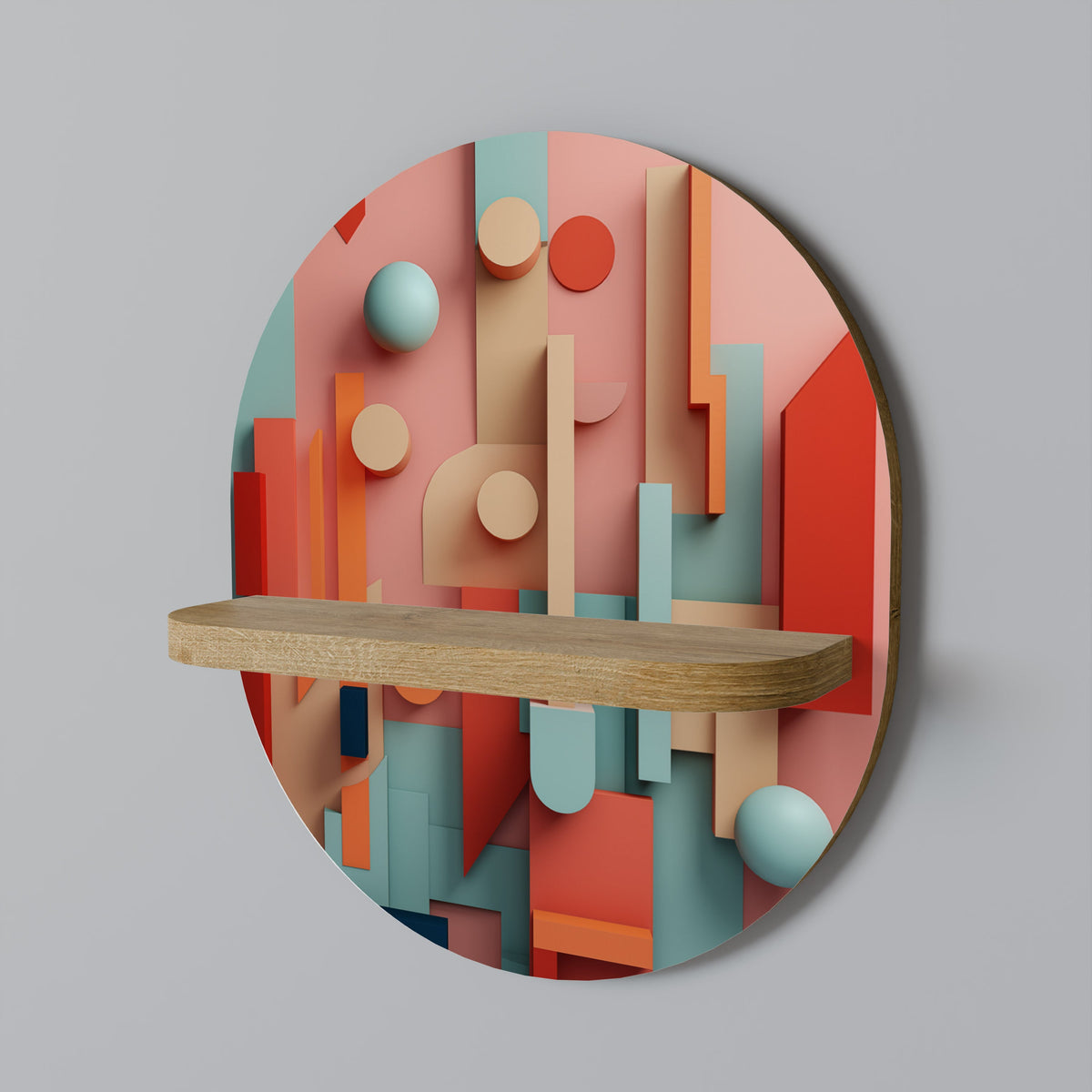 Étagère d'art ovale COLORBURST CONSTRUCT effet chêne