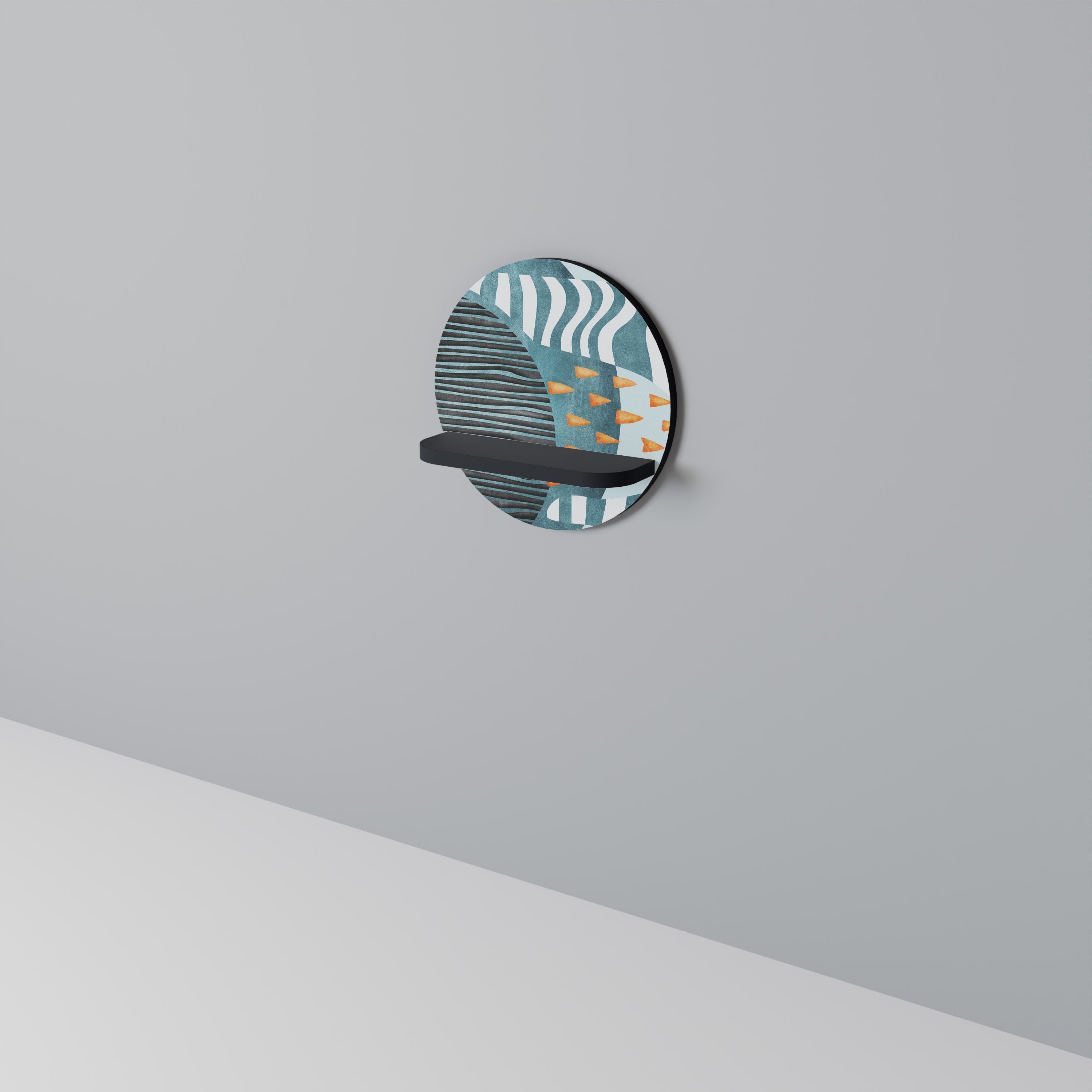 SHROUDED SHAPES Round Art Shelf In Black Finish