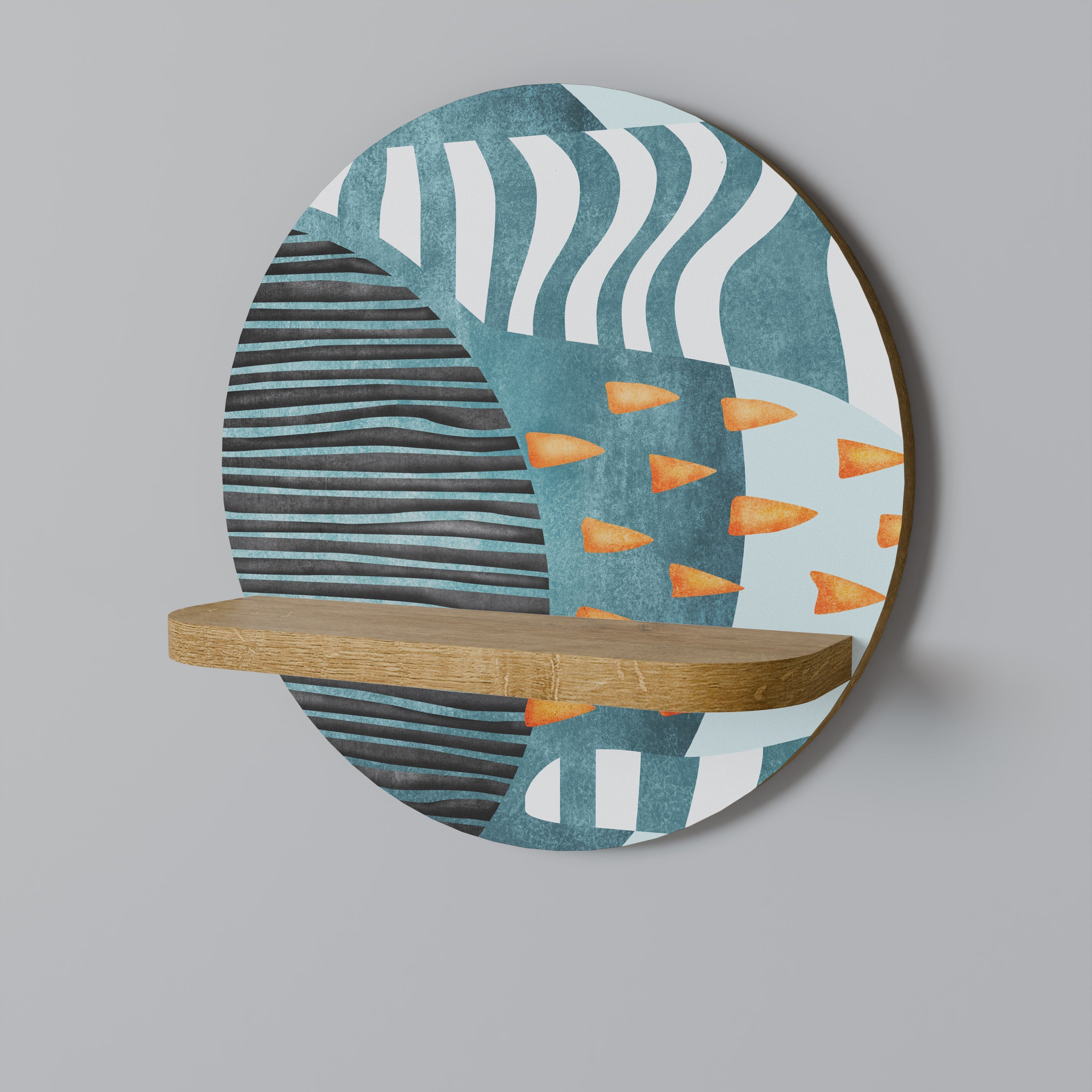 SHROUDED SHAPES Étagère d'art ronde effet chêne